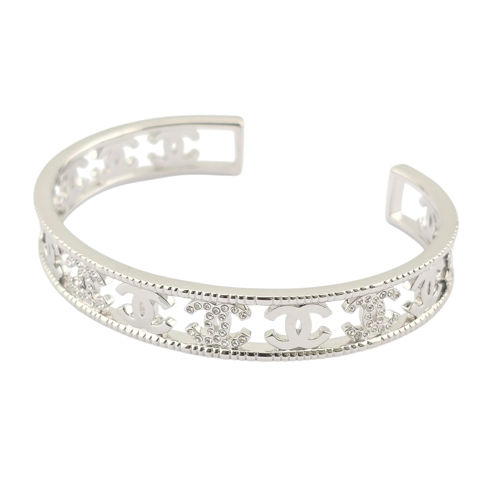 Chanel Crystal CC Silver Cuff Bracelet 2022 CHANEL