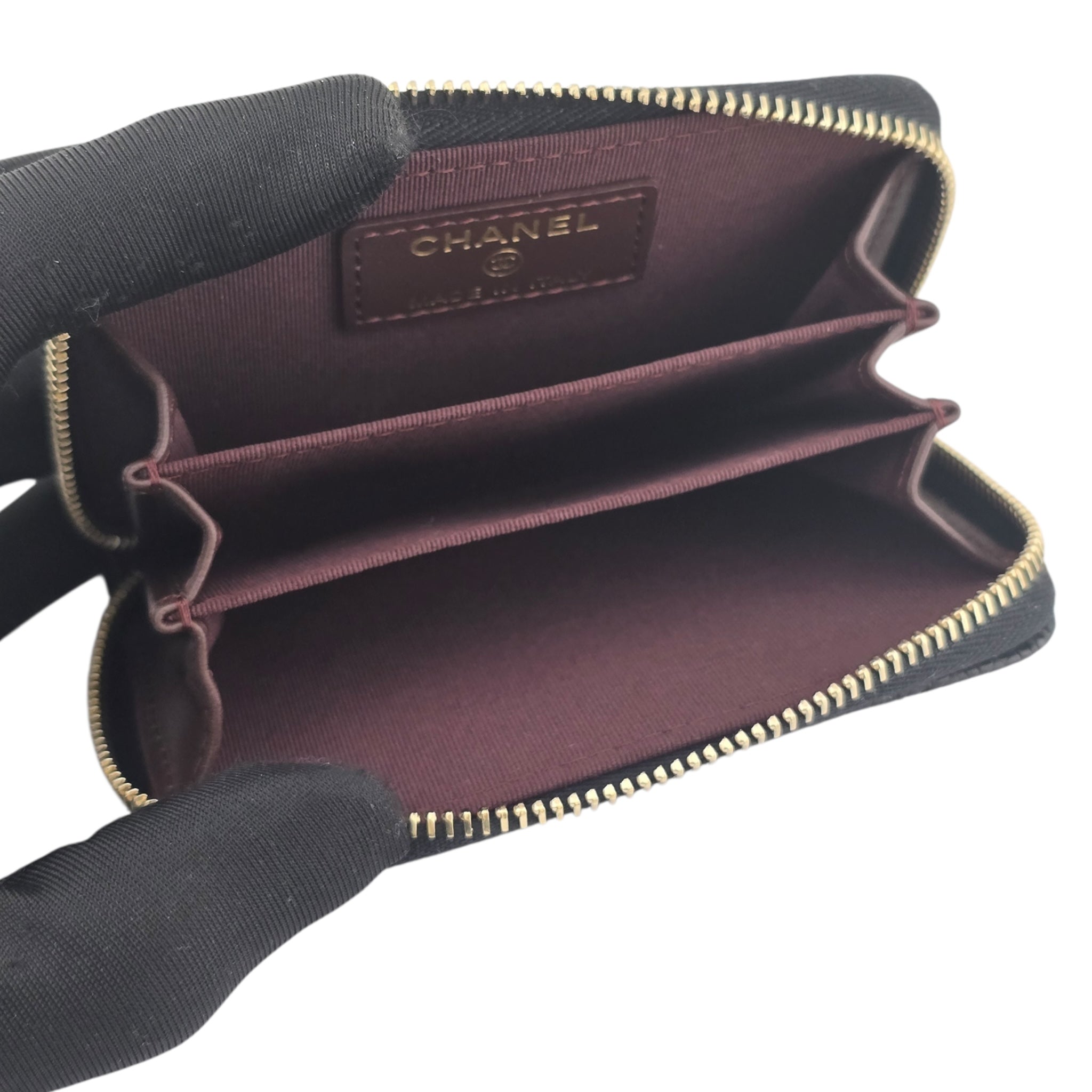 Chanel CC Caviar Classic Zip Coin Purse Card Holder Gold CHANEL