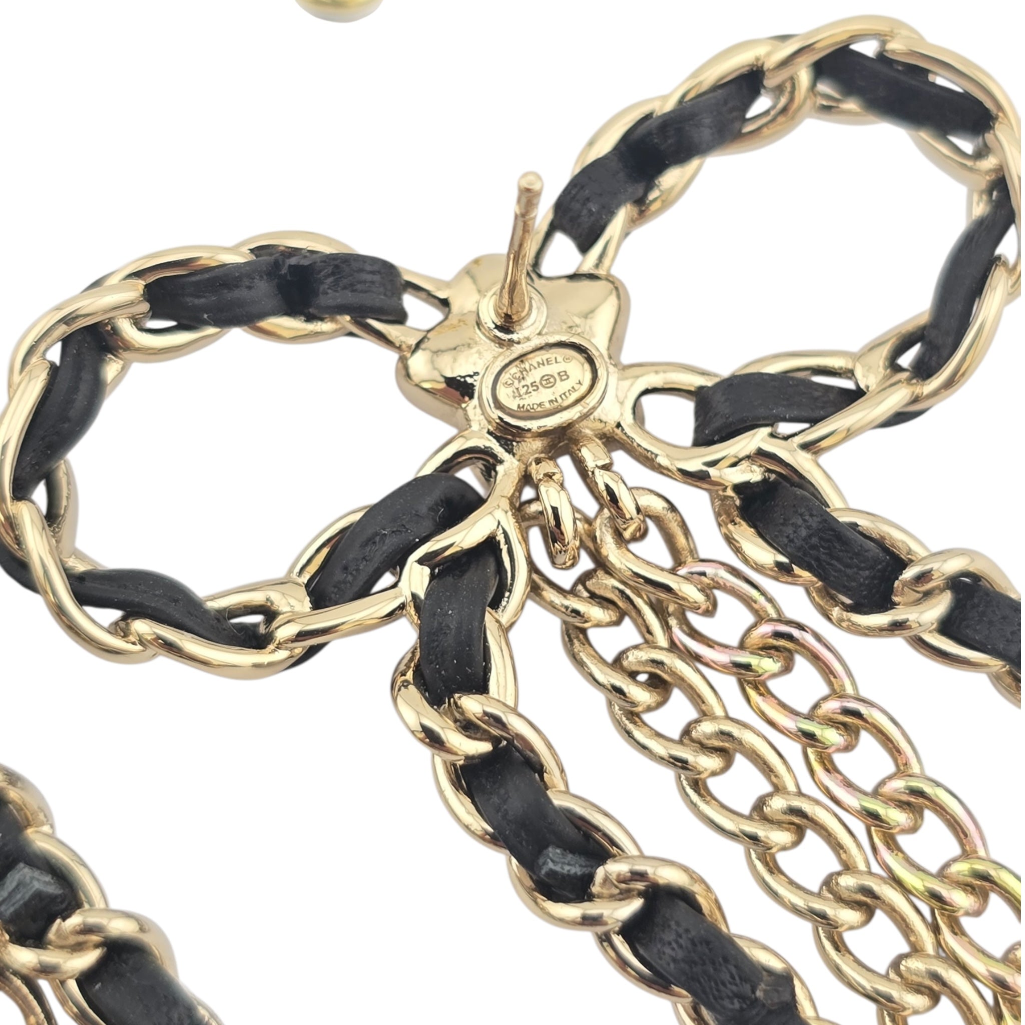 Chanel CC Bow Leather Gold Earrings 2025 CHANEL