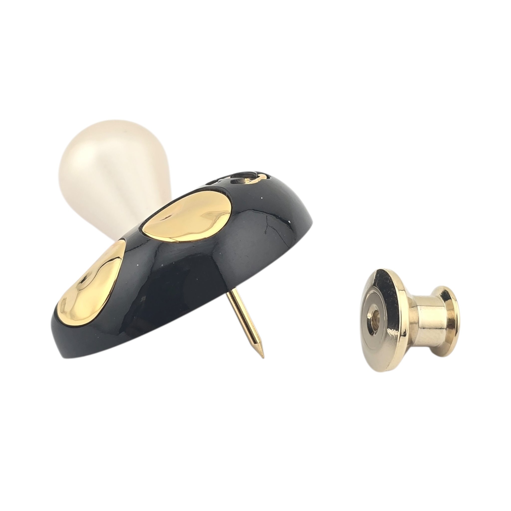 Chanel CC Mushroom Black Gold Pin Brooch CHANEL