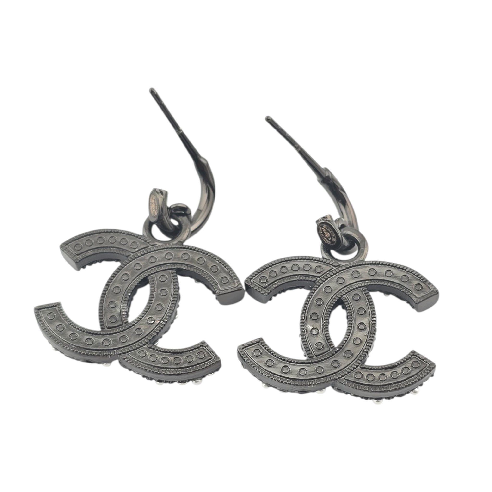 Chanel CC Ruthenium Drop Crystal Faux Pearl Earrings 2022 CHANEL