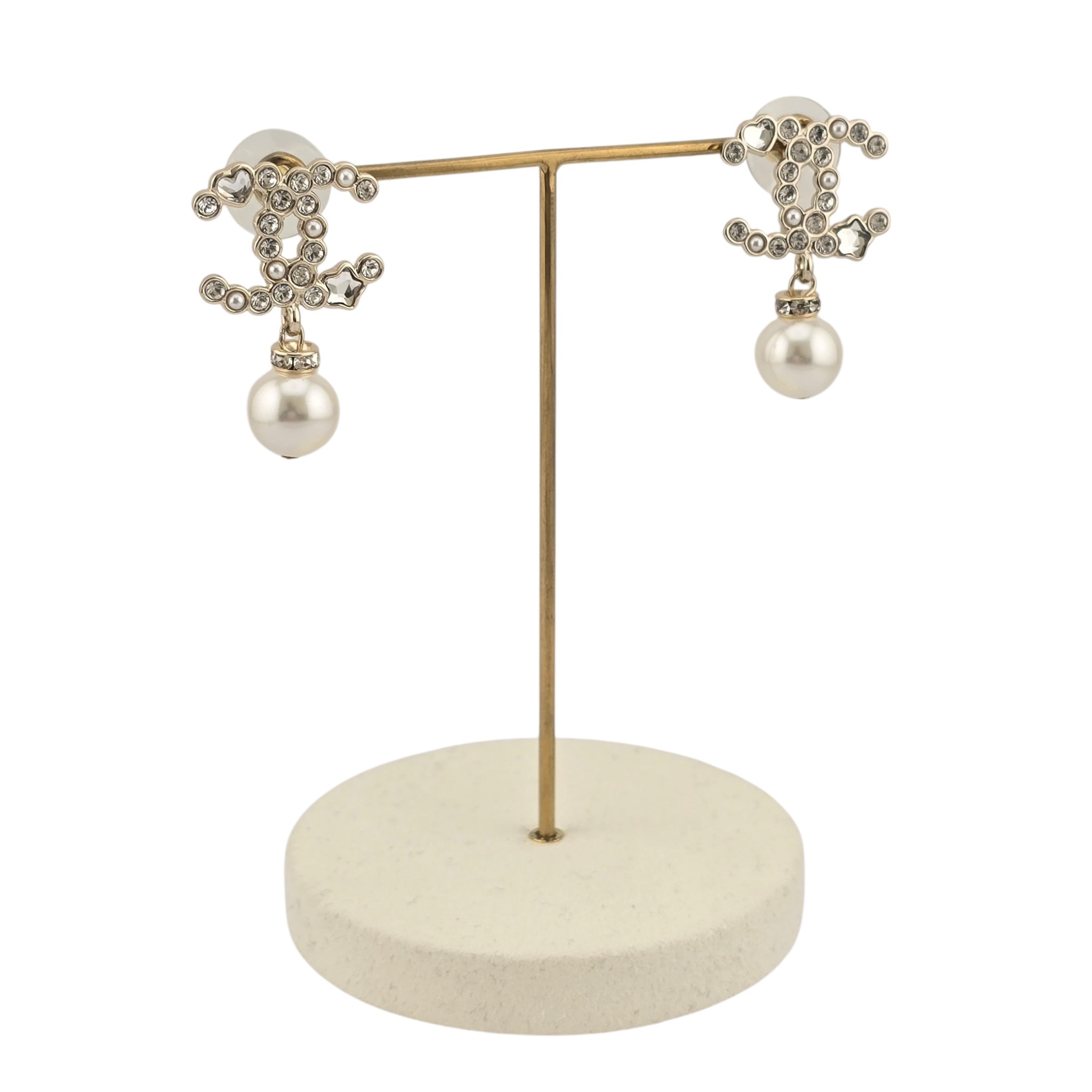 Chanel CC Gold Drop Crystal Faux Pearl Earrings 2022 CHANEL