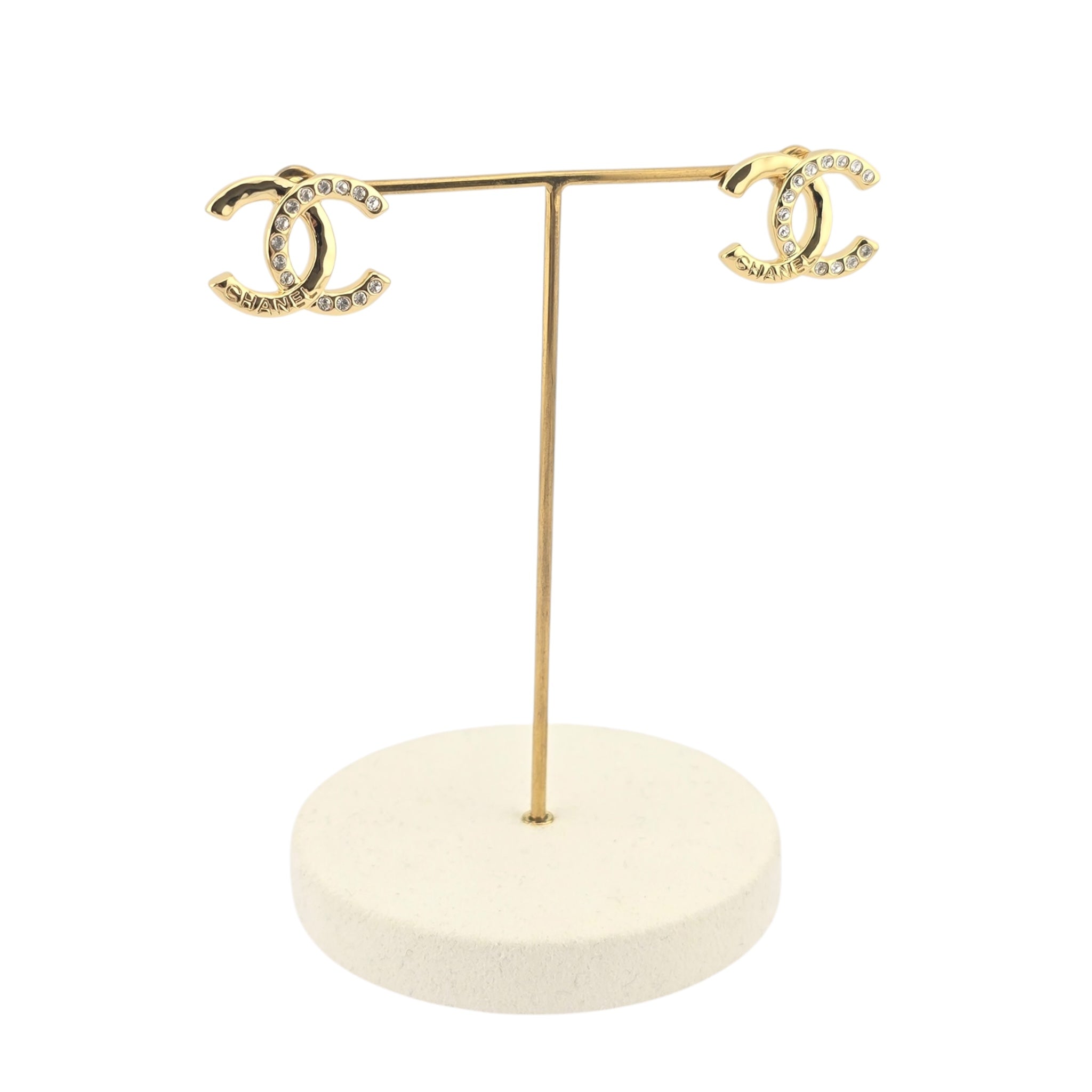 Chanel CC Gold Stud Crystal Earrings 2024 CHANEL