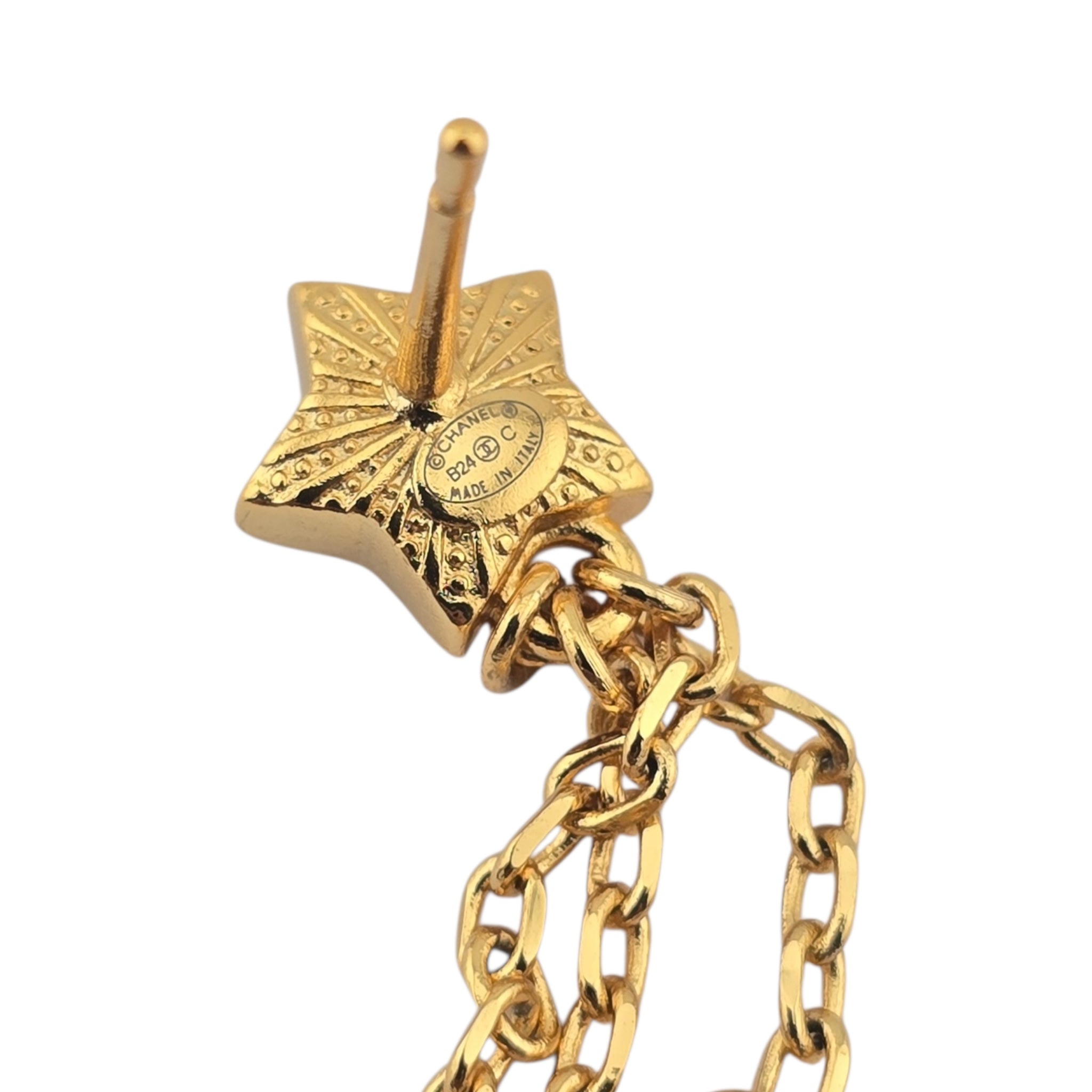 Chanel CC Faux Pearl Star Dangle Gold Earrings 2024