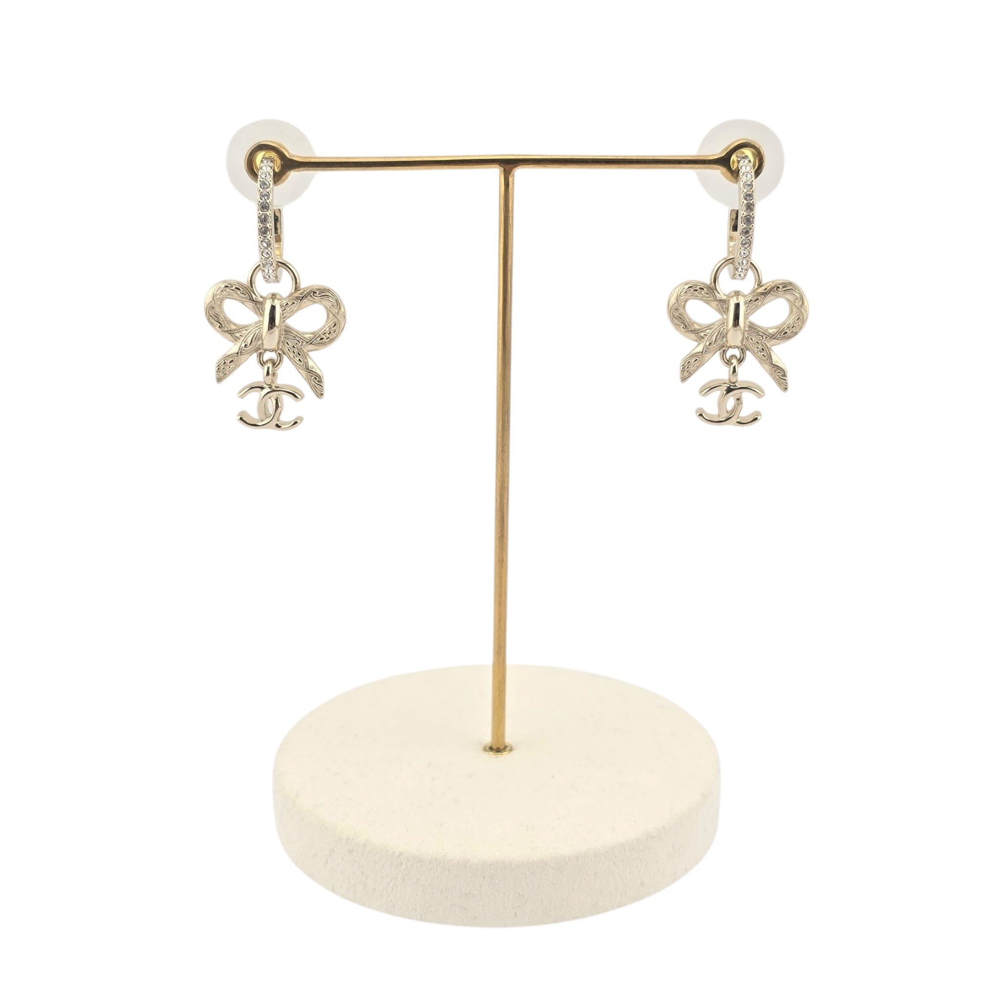 Chanel CC Gold Drop Bow Earrings 2025
