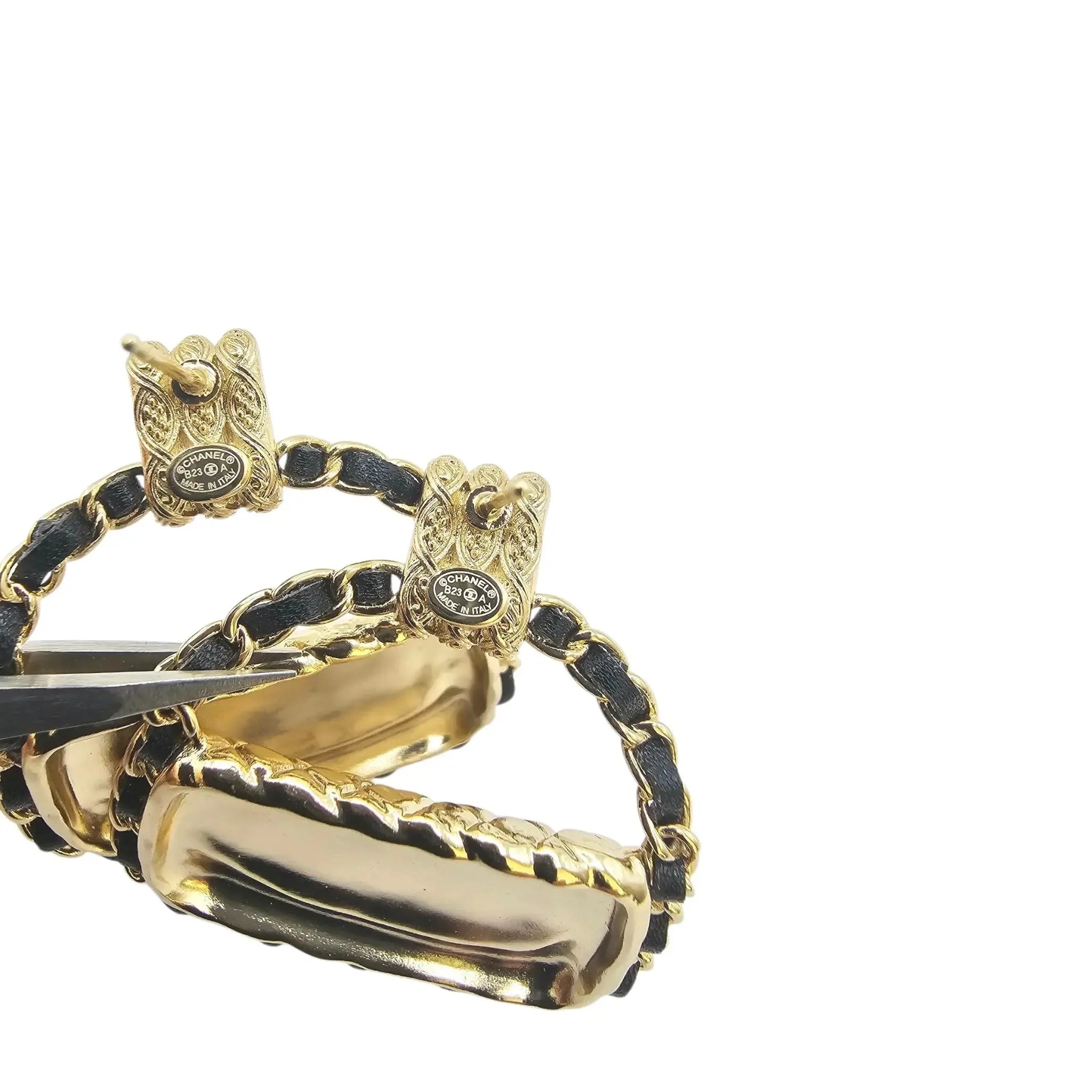 Chanel CC Gold Matelasse Leather Earrings B23 CHANEL