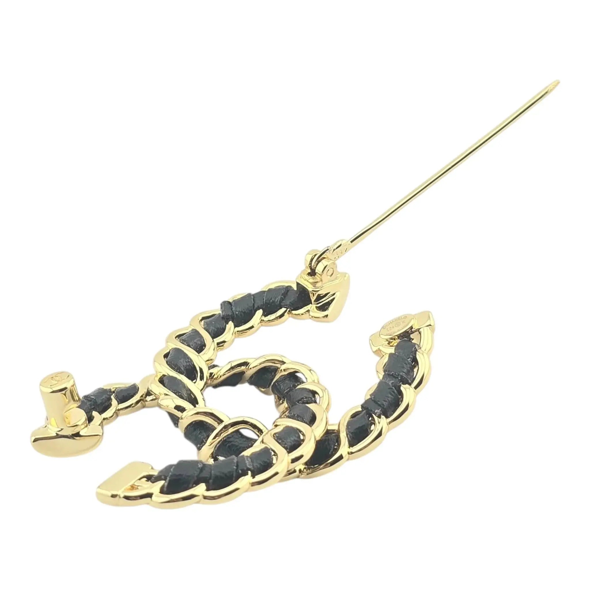Chanel CC Leather Gold Brooch 2024 CHANEL