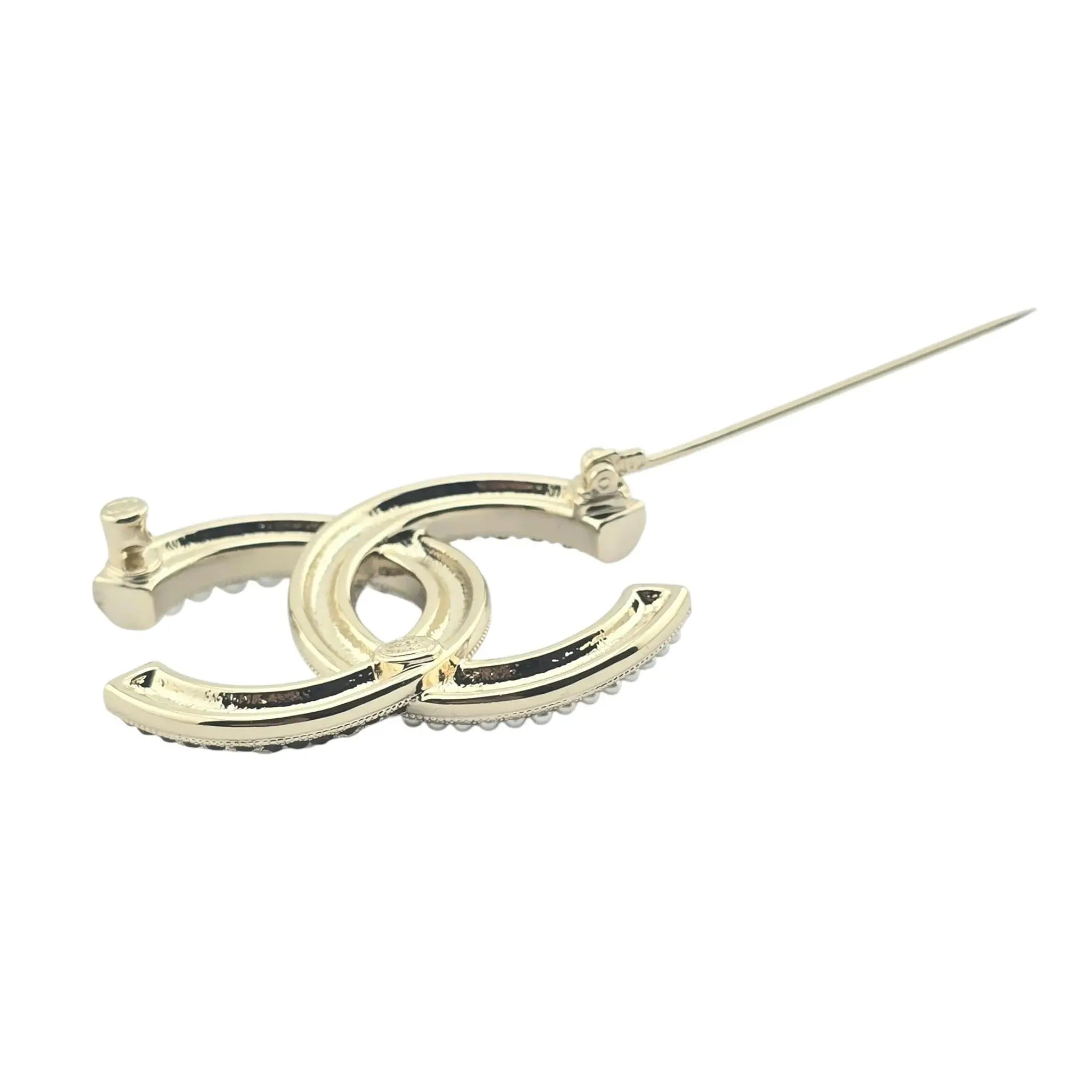 Chanel CC Gold Black Crystals Faux Pearl Brooch 2022 CHANEL
