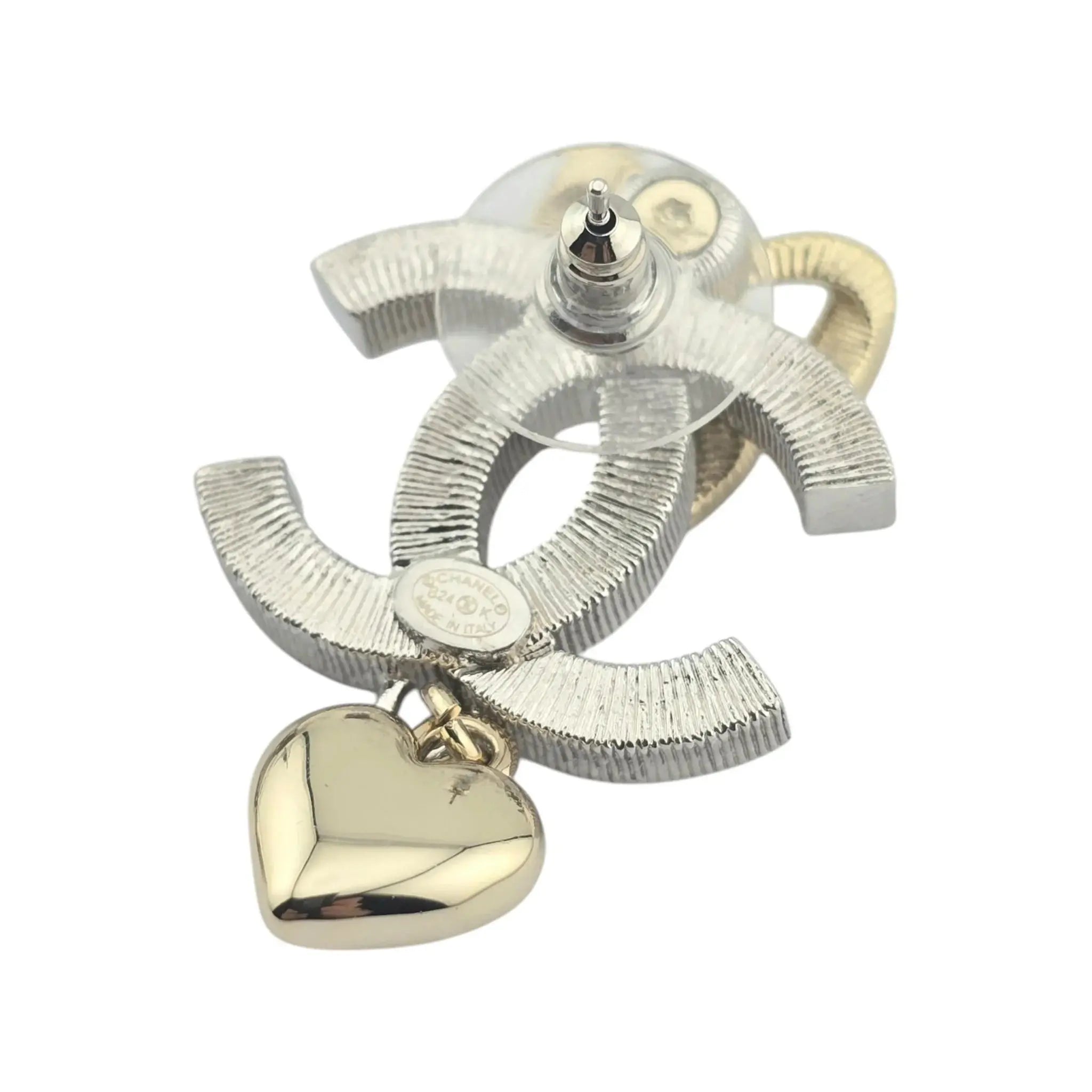 Chanel CC Drop Bow Heart Earrings B24 CHANEL