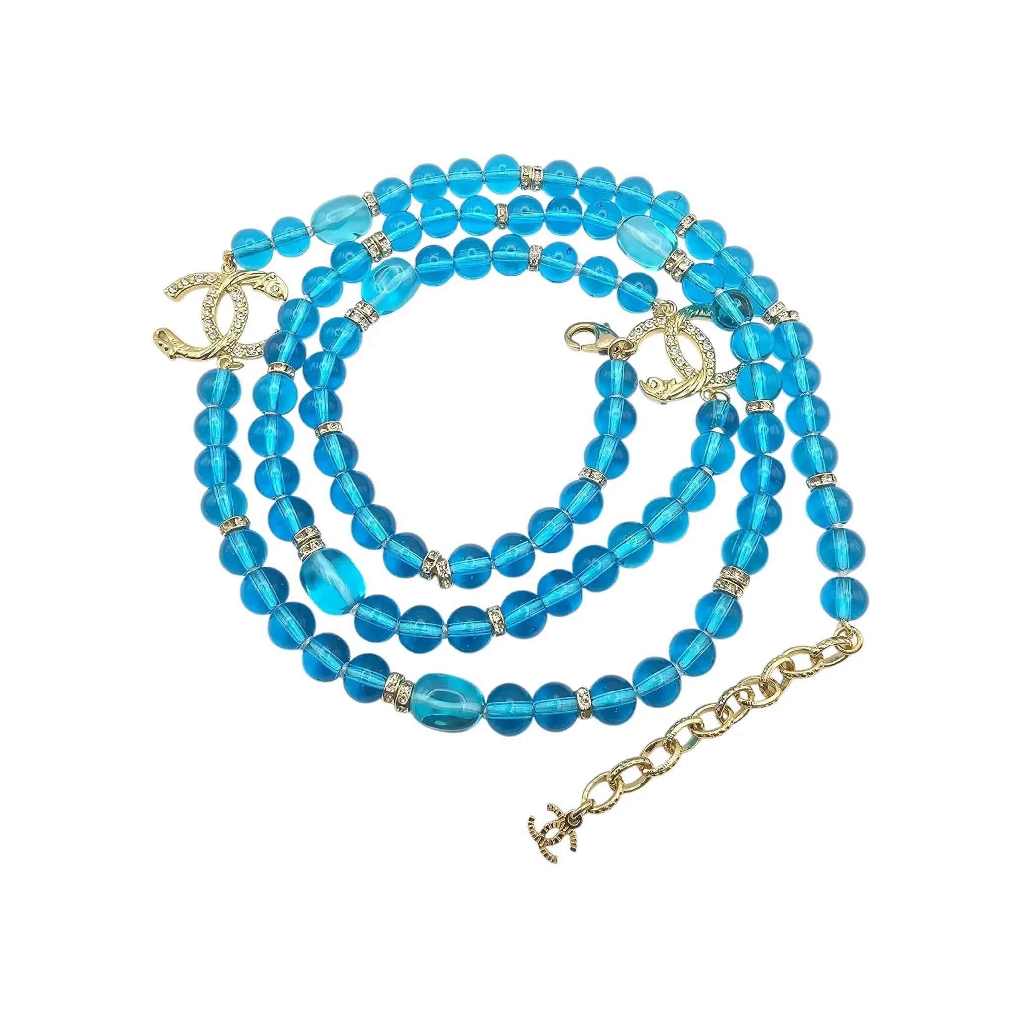 Chanel CC Blue Bead Long Necklace 2023 CHANEL