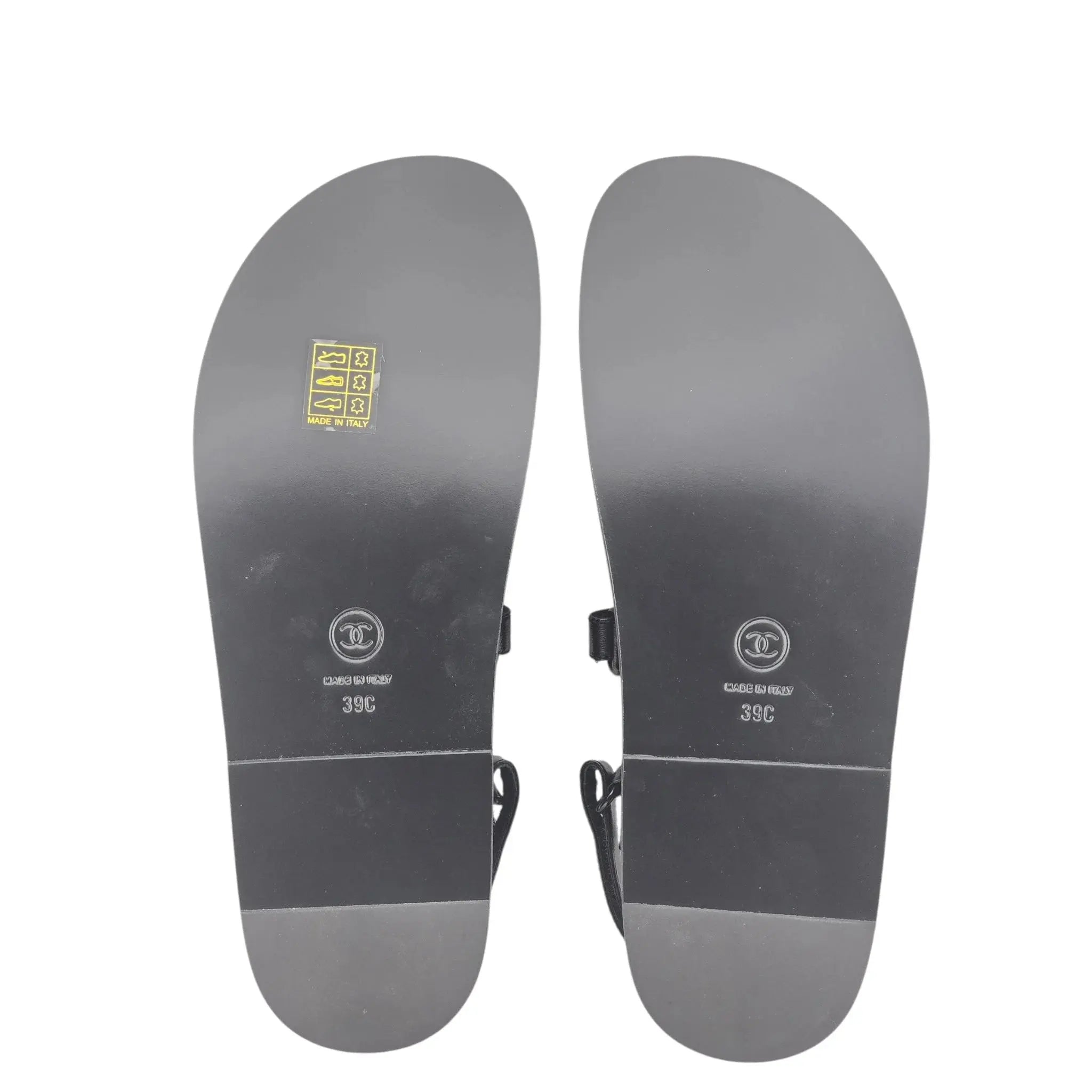 Chanel CC Black Lambskin Crystal Sandals - 39 CHANEL
