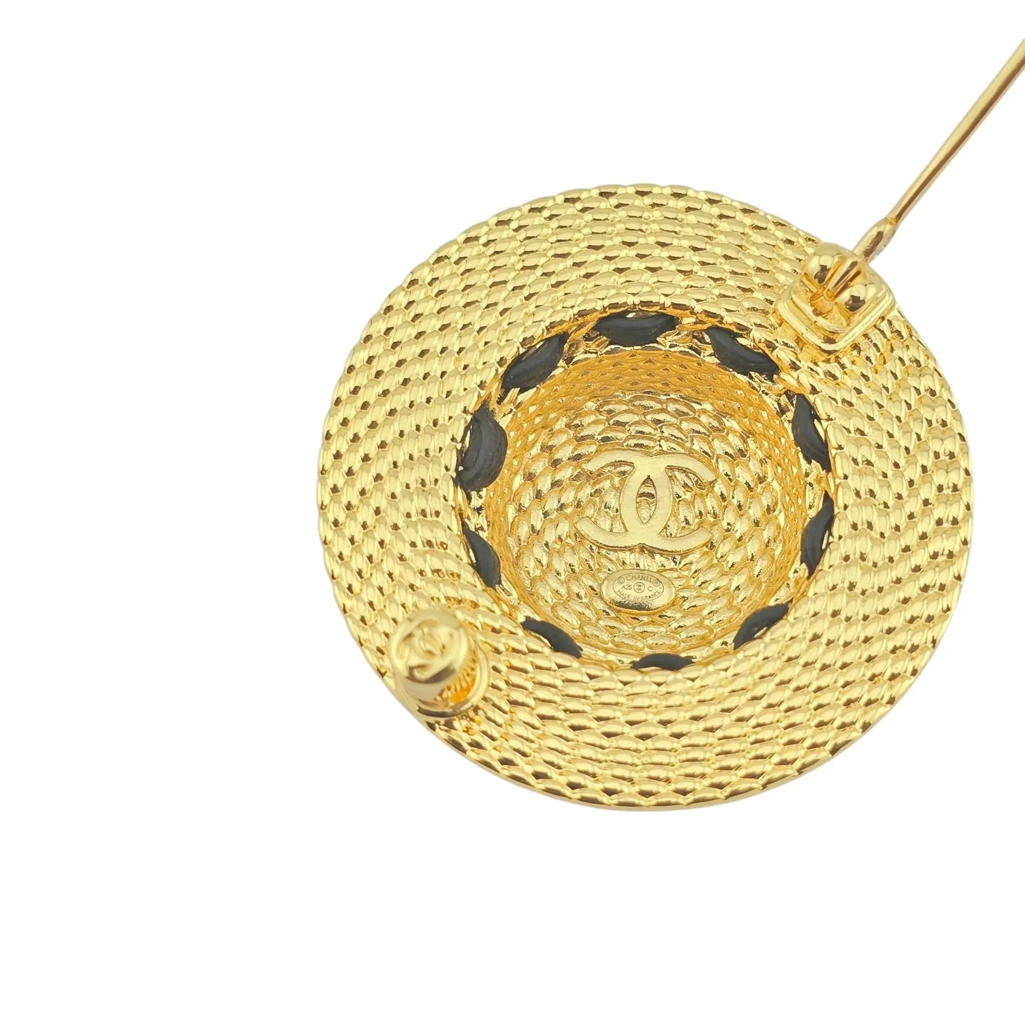 Chanel Straw Hat Gold Logo Brooch 2025 CHANEL