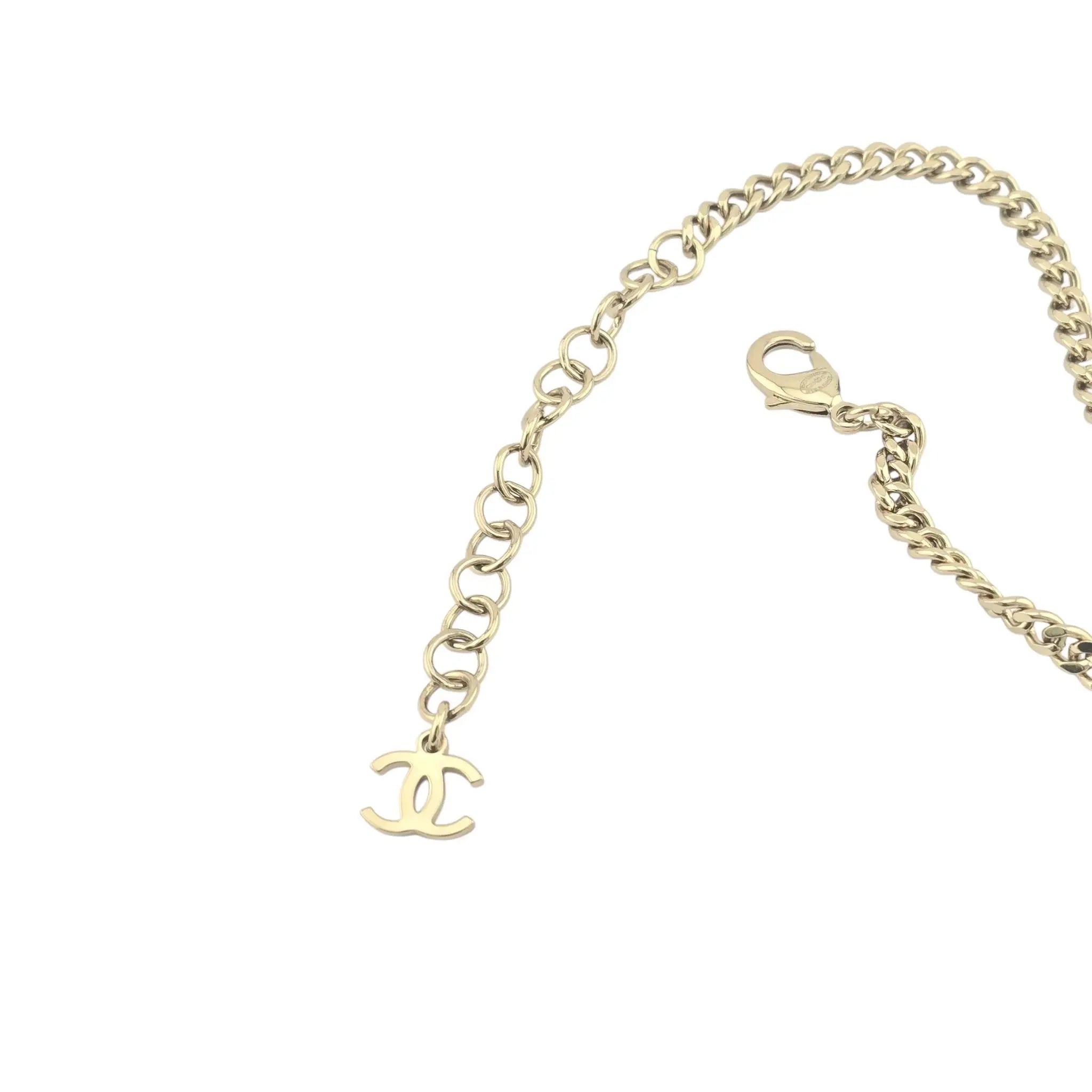 CHANEL CC Crystal Glass Heart Necklace Gold 2024 CHANEL