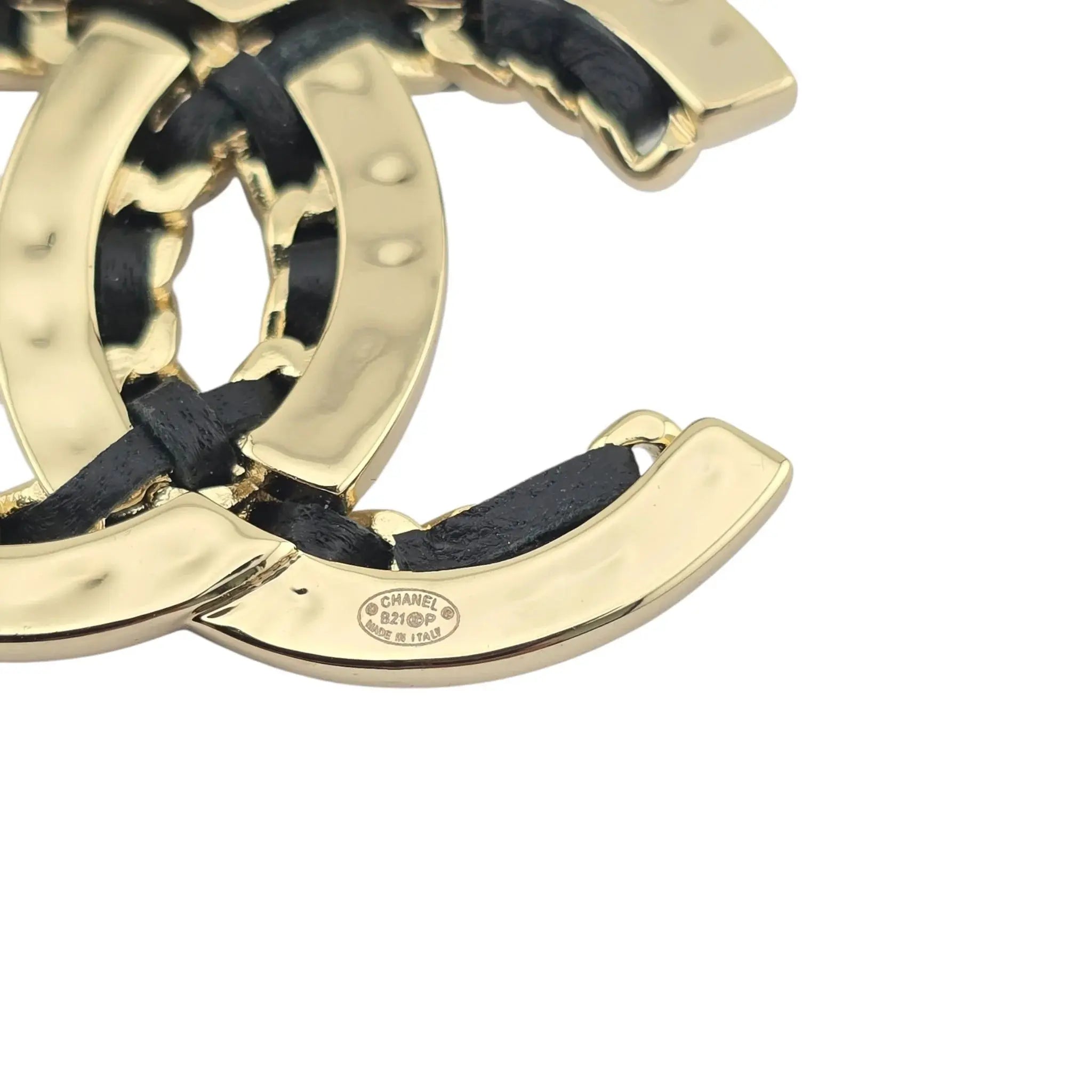 Chanel CC Gold Black Woven Leather Drop Earrings 2021 CHANEL