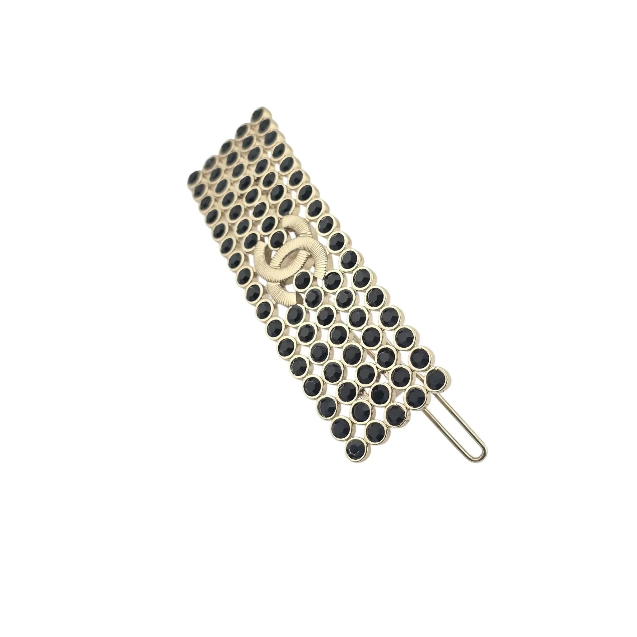 Chanel CC Black Strass Crystal Hair Barrette Clip B23 CHANEL