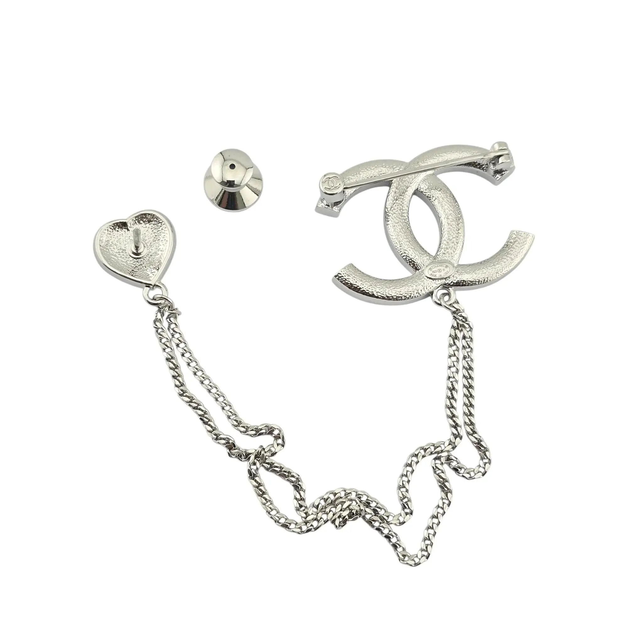 Chanel CC Multi Strand Chain Heart Brooch 2023 CHANEL