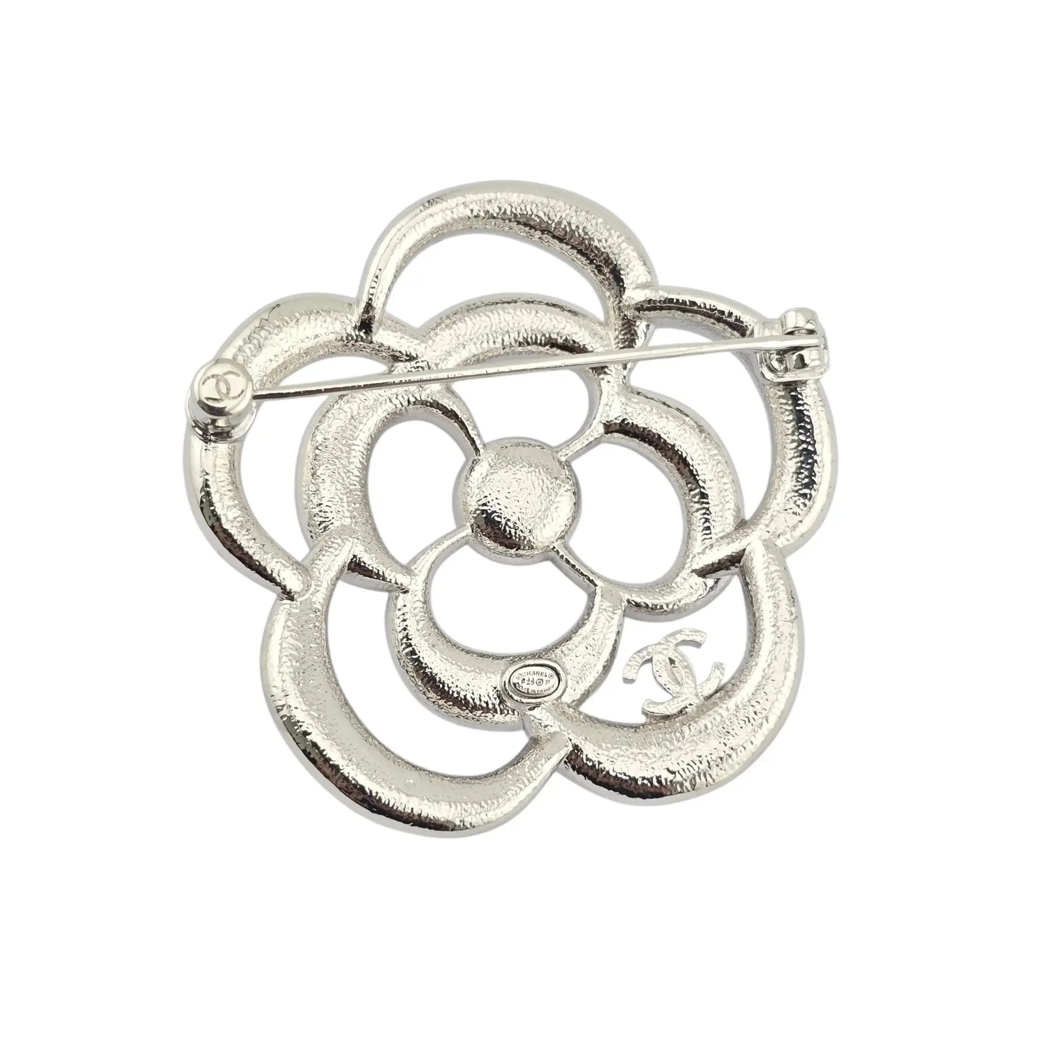 Chanel CC Silver Crystal Camellia Flower Brooch 2025 CHANEL