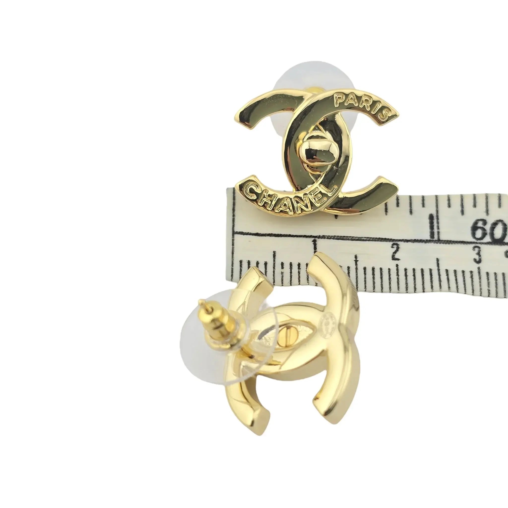 Chanel CC Gold Turnlock Stud Earrings 2022 CHANEL
