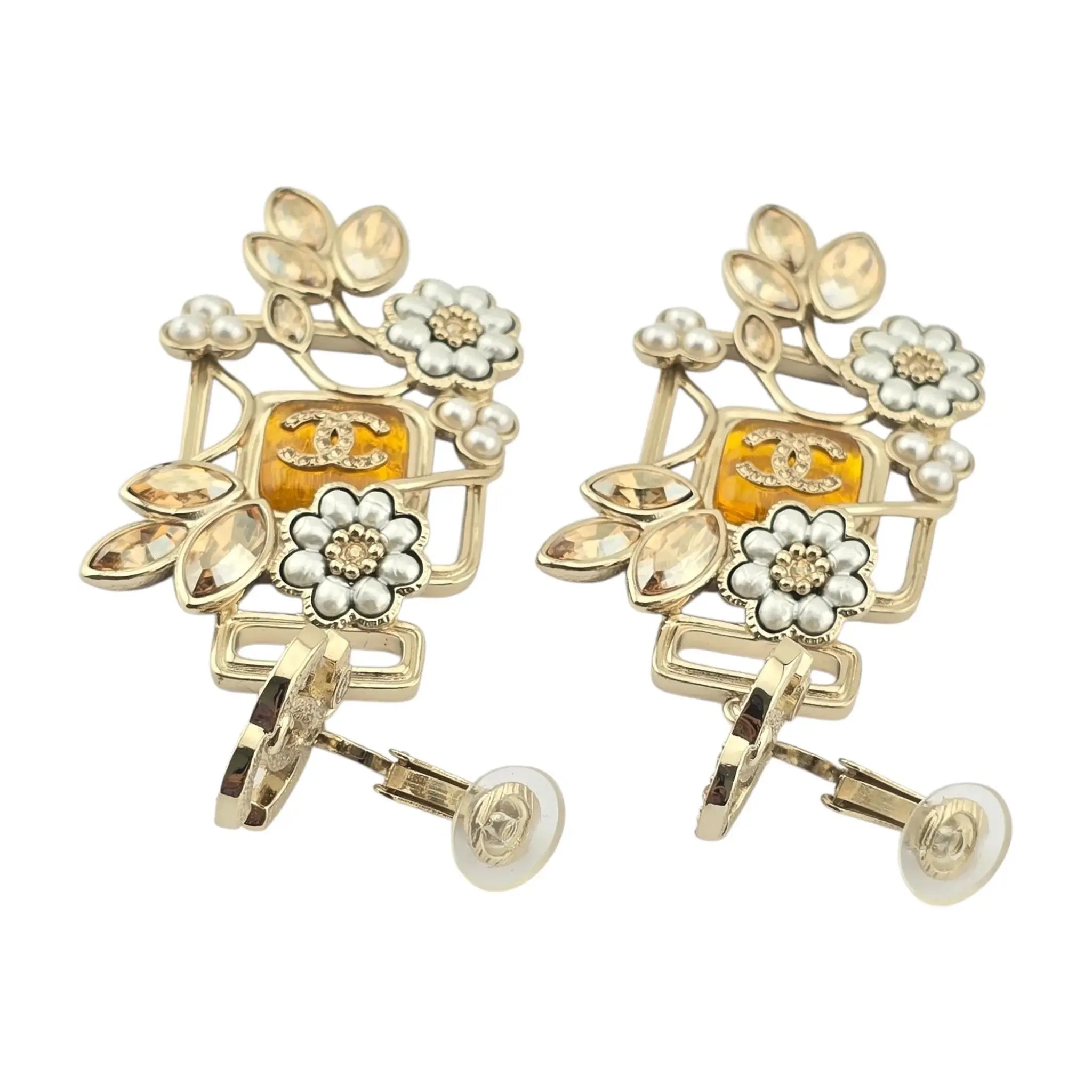 Chanel CC Floral Perfume Bottle Clip-On Earrings 2022 CHANEL