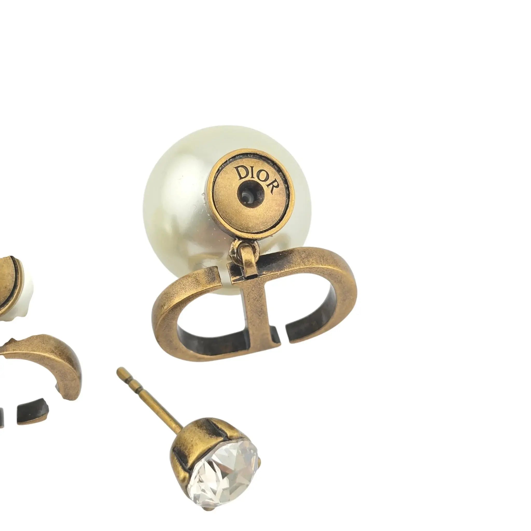Christian Dior Tribales Faux Pearl Crystal CD Earrings DIOR