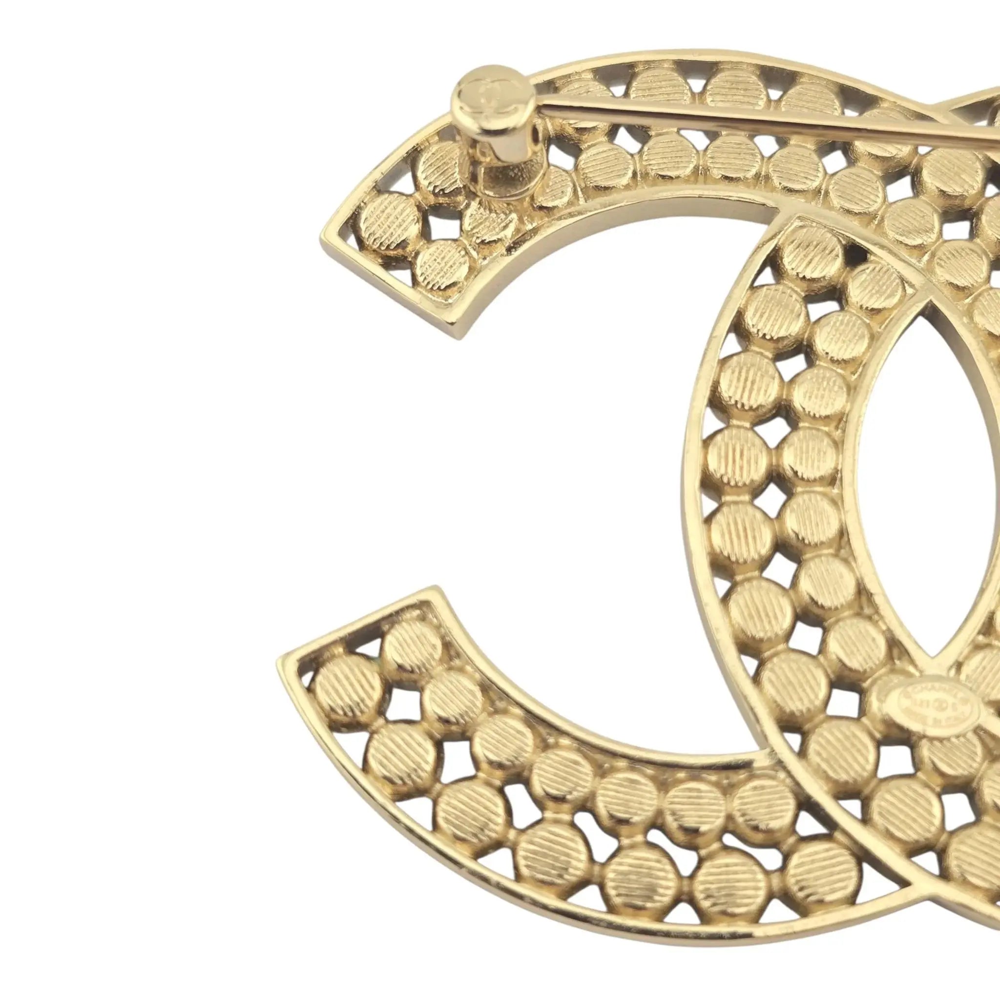 Chanel CC Metal Crystal Brooch Gold Black 2023 CHANEL