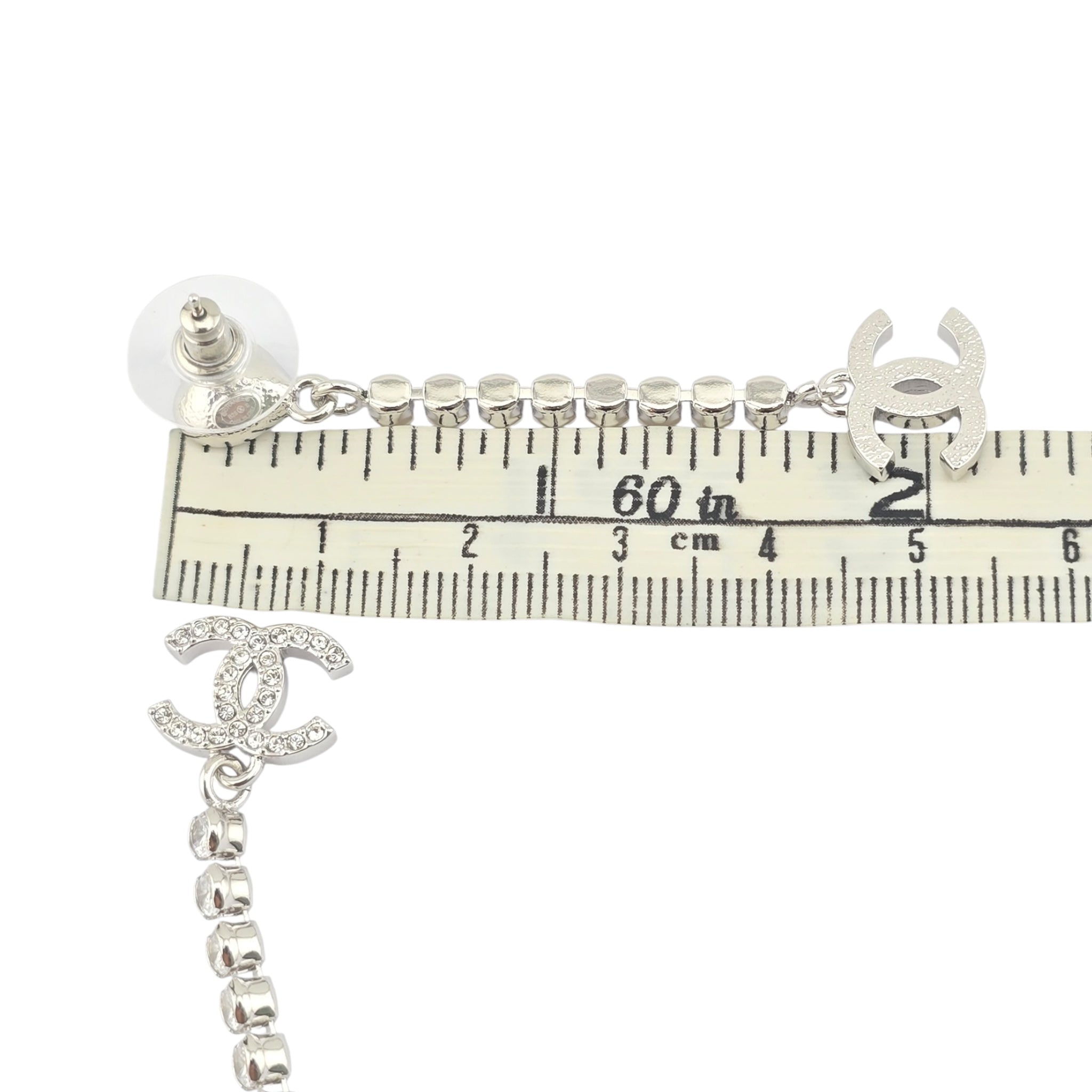 Chanel CC Silver Crystal Drop Heart Earrings 2025 CHANEL