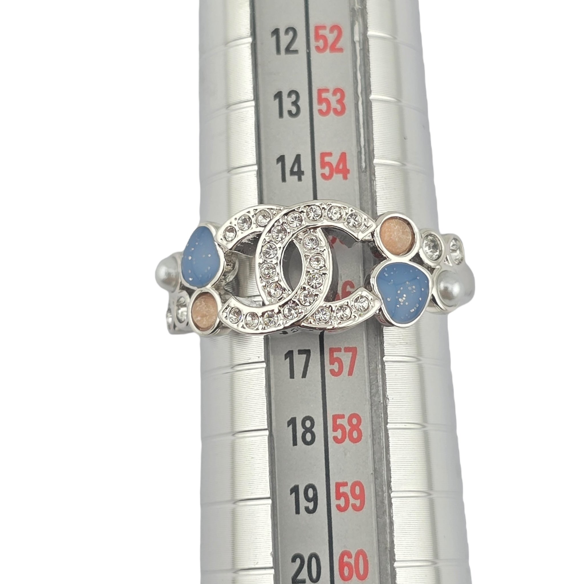 Chanel CC Silver Blue Red Resin Ring 2025 CHANEL