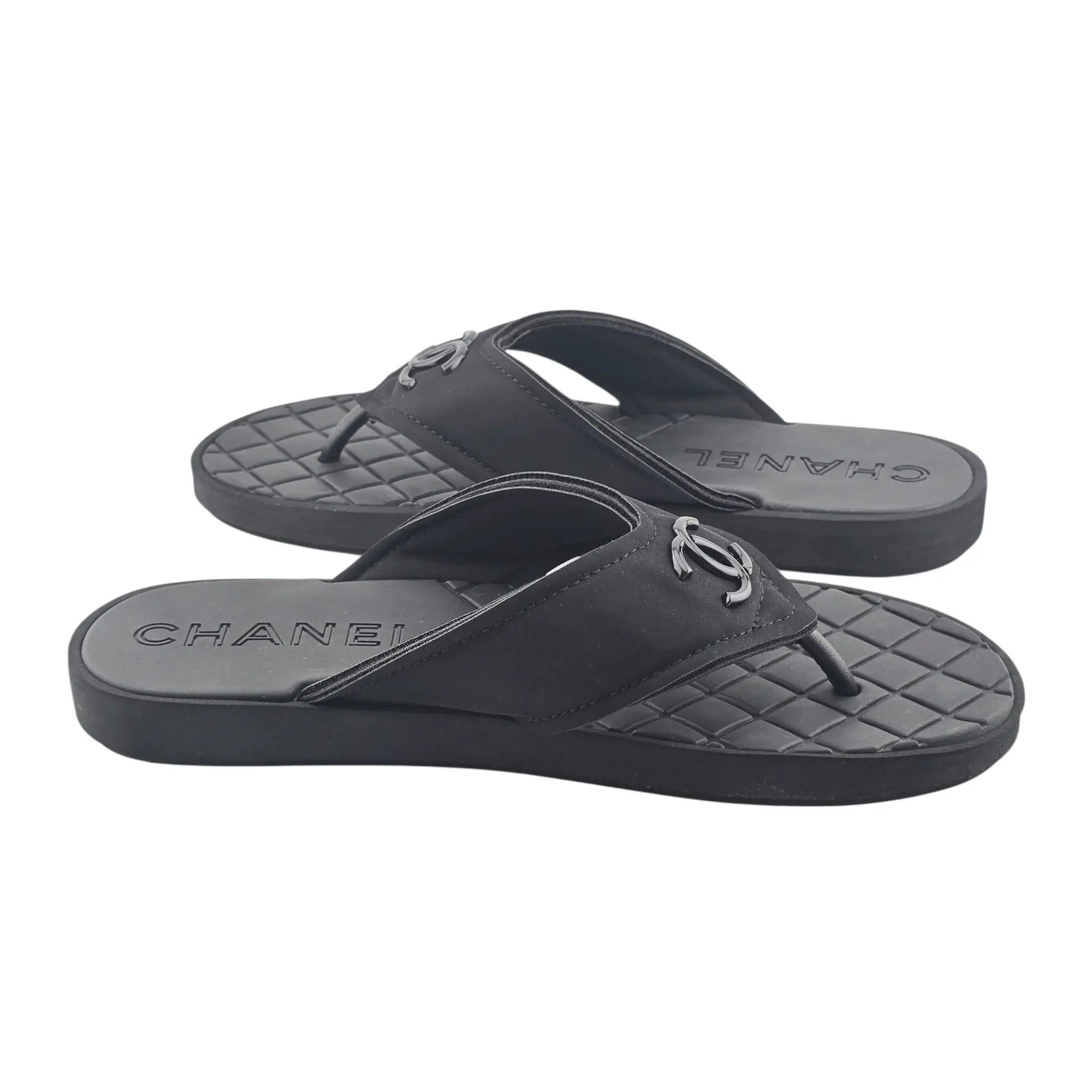 Chanel CC Black Fabric Thong Sandals 39 UK6 CHANEL