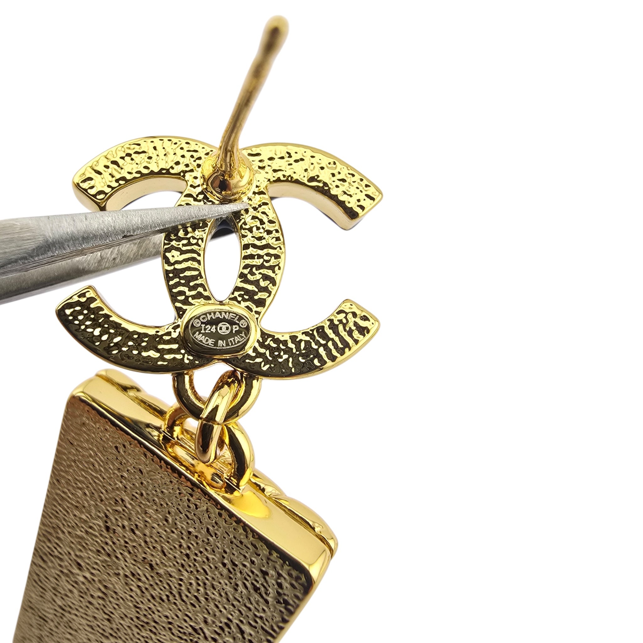 Chanel CC Denim Dangle Gold Earrings 2024