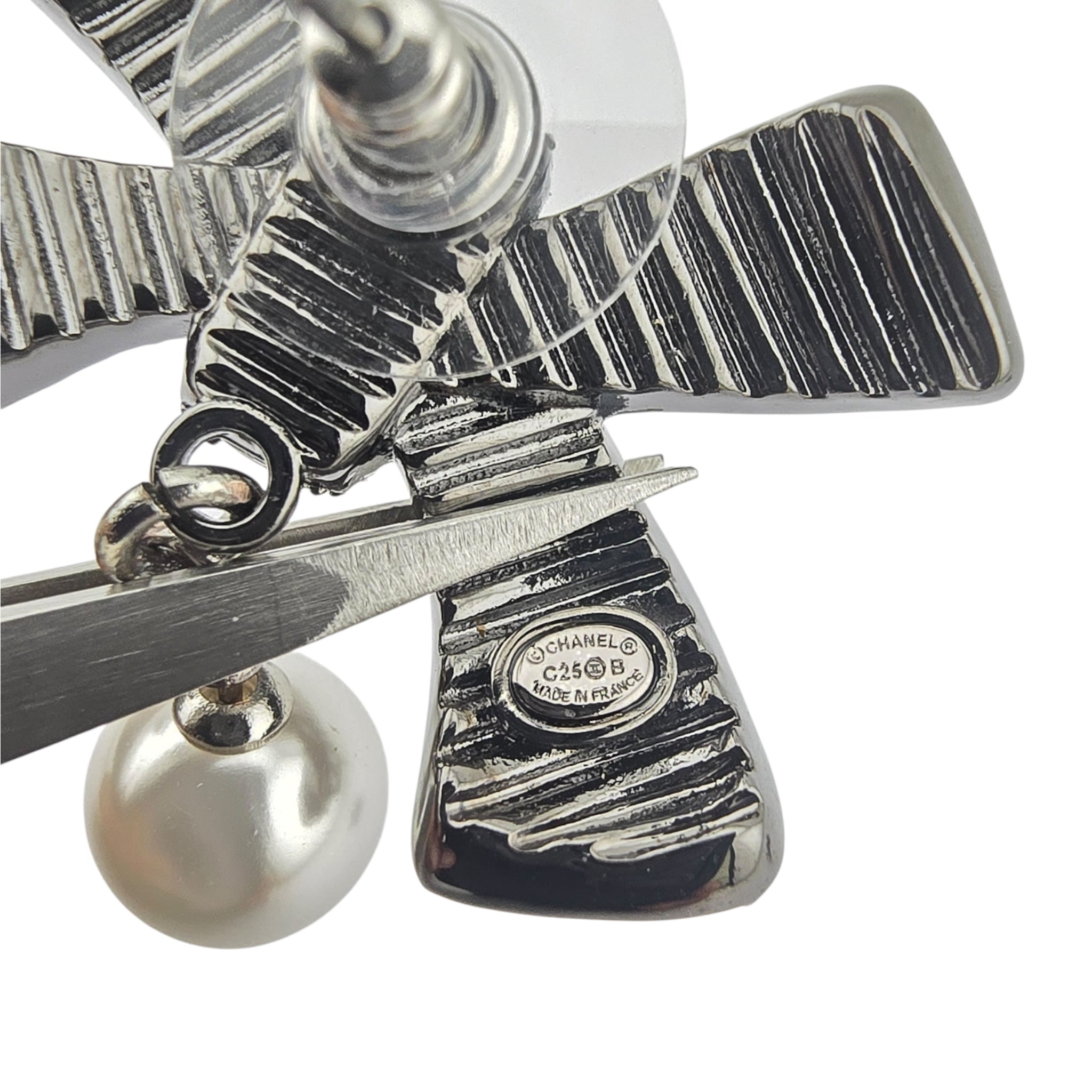 Chanel CC Silver Crystal Enamel Bow Earrings 2025