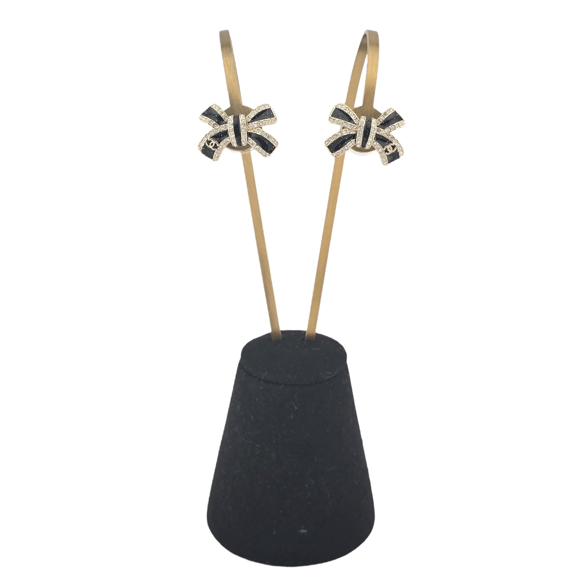 Chanel CC Gold Crystal Enamel Bow Earrings 2025 CHANEL