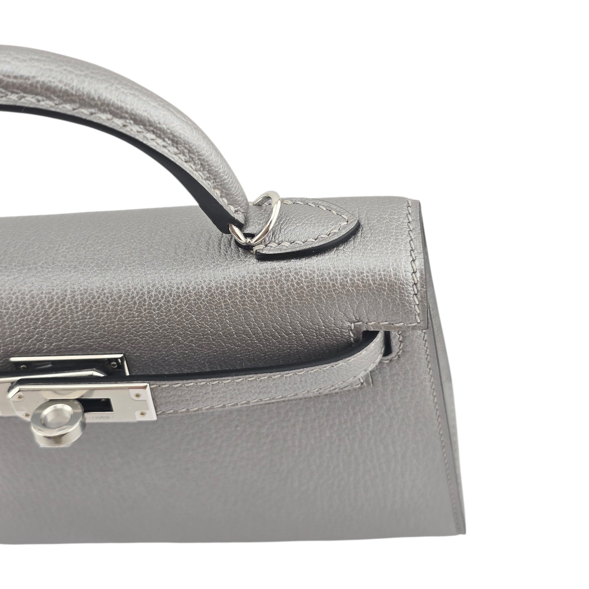 Hermes Mini Kelly II Gris Argente Chevre Chamkilight Palladium Hardware HERMES