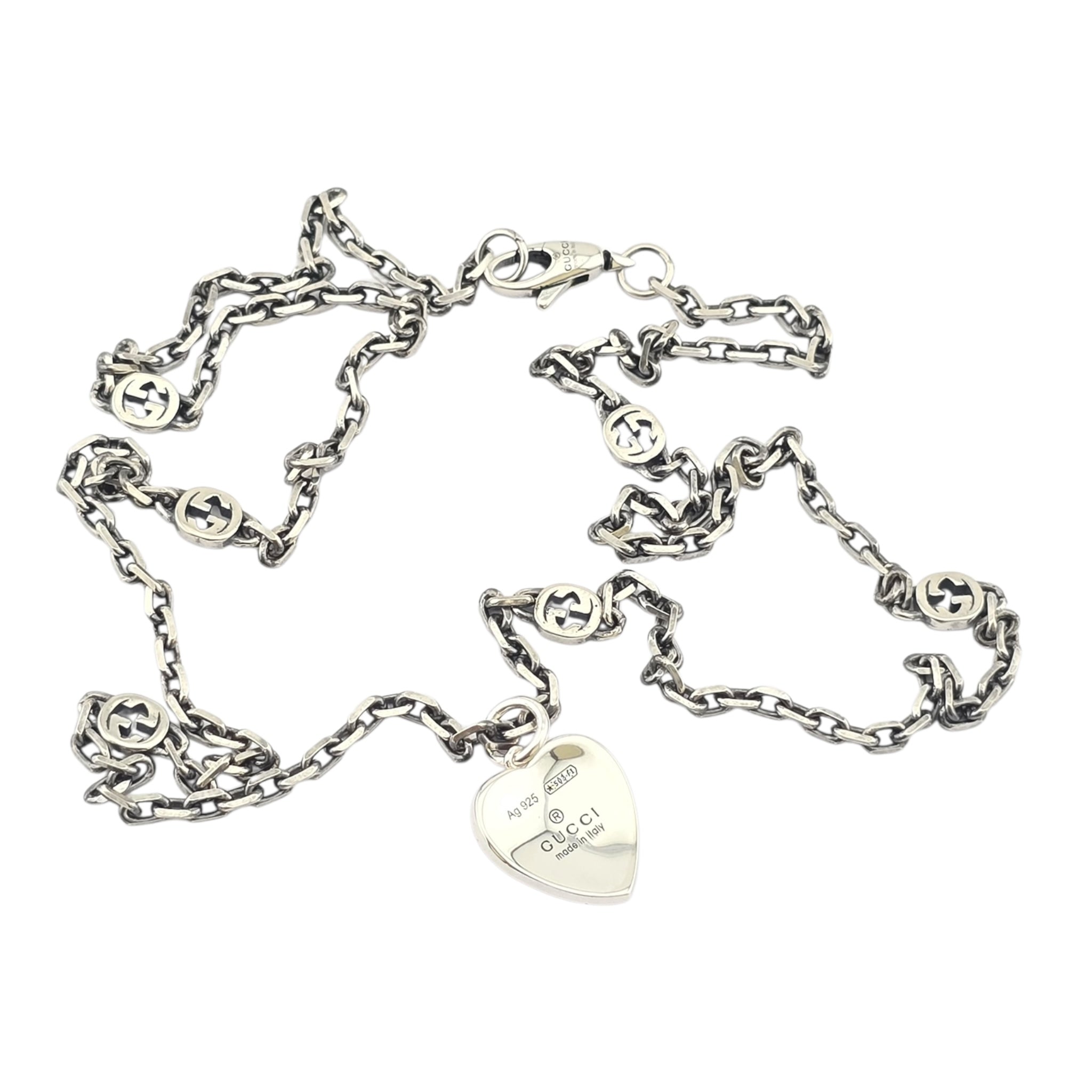 GUCCI Interlocking G Red Heart Silver Necklace GUCCI