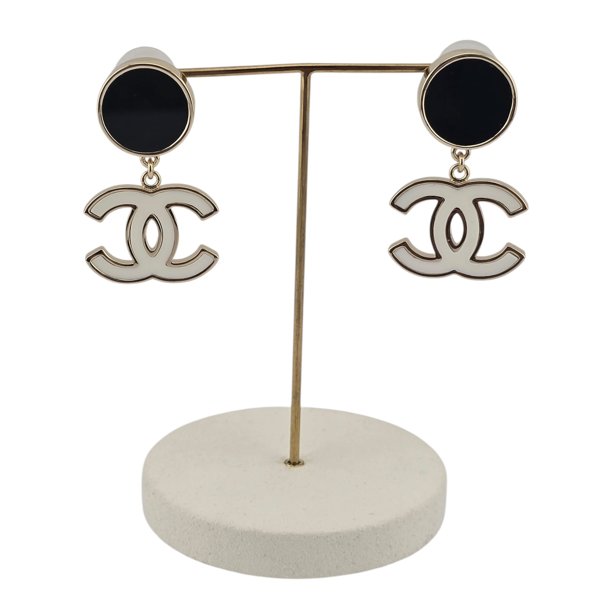 Chanel CC Black White Enamel Drop Earrings 2023 CHANEL