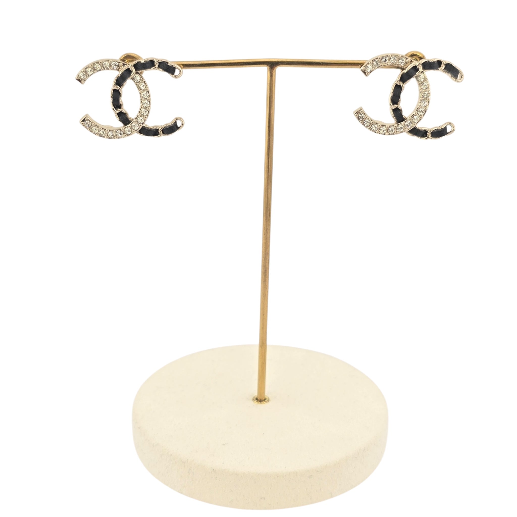 Chanel CC Gold Crystal Leather Stud Earrings 2025 CHANEL