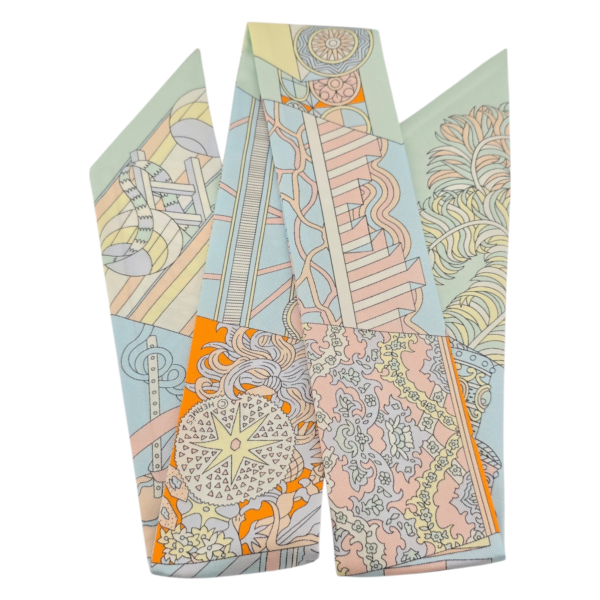 Hermes Silk De l'Ombrelle Aux Duels Twilly Ciel Rose Pale Orange HERMES