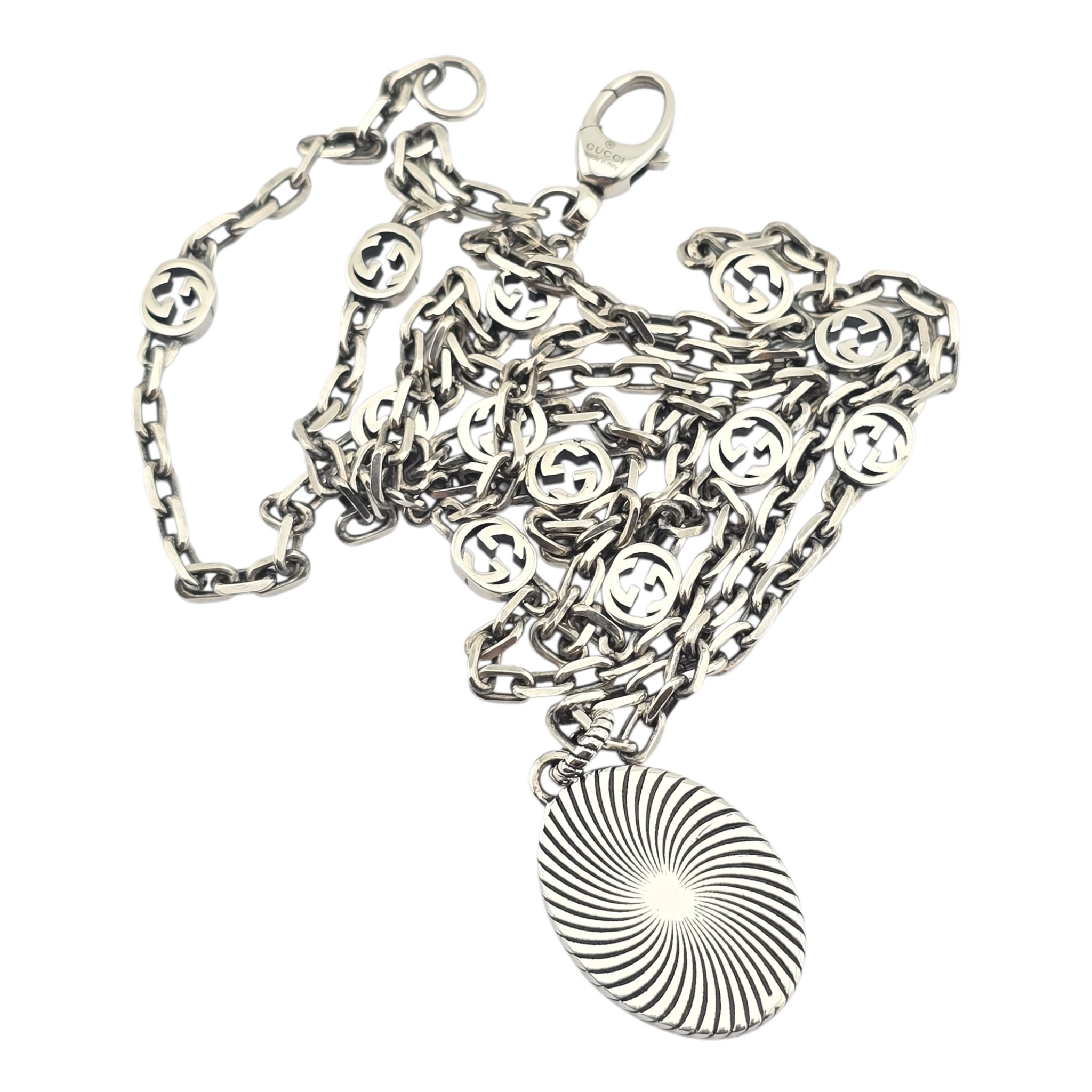 GUCCI GG Interlocking Pendant Silver Necklace GUCCI