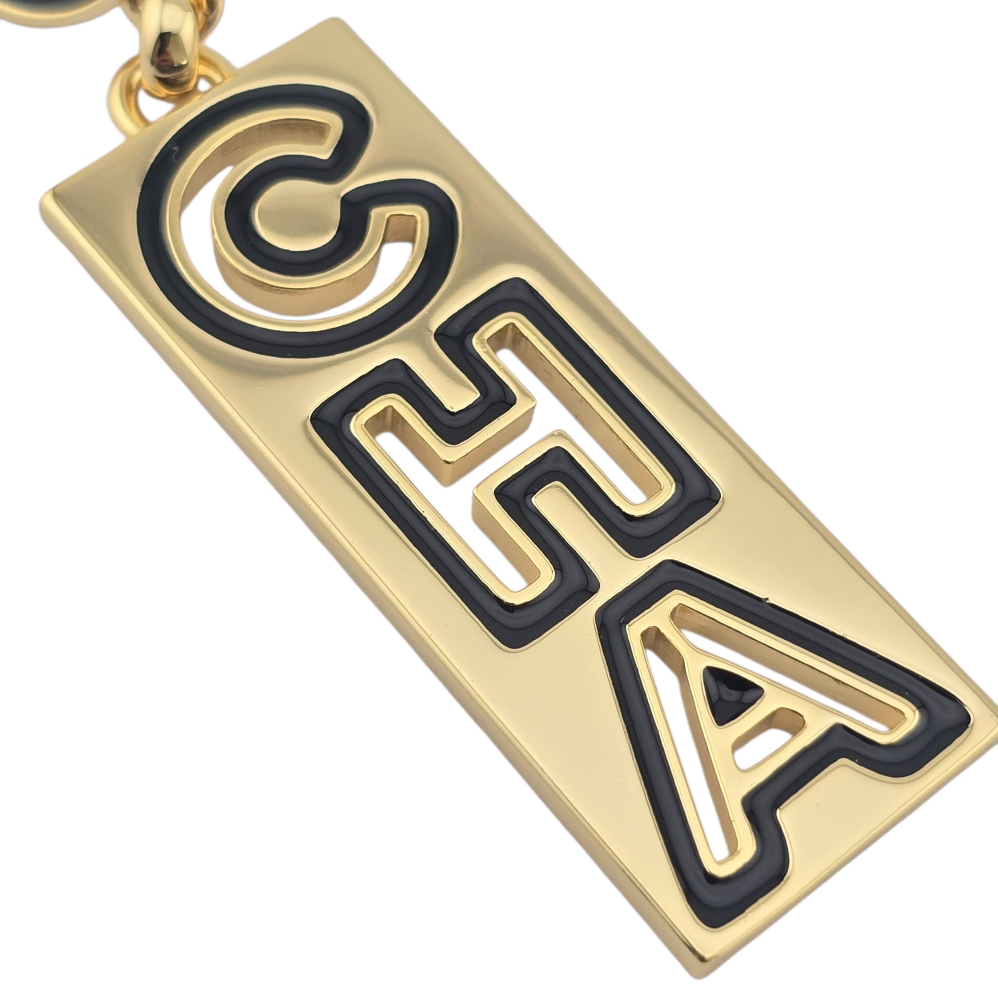 Chanel Metal Enamel Cha-Nel Logo Drop Earrings CHANEL