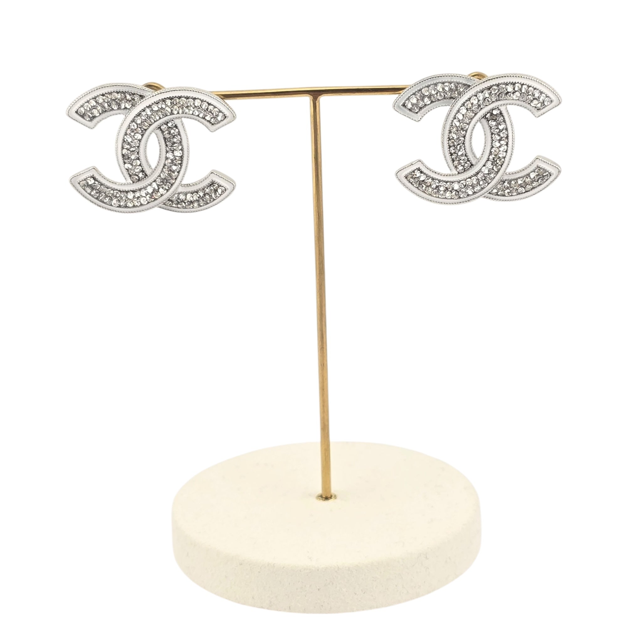 Chanel CC Silver Crystals Enamel Earrings 2025 CHANEL