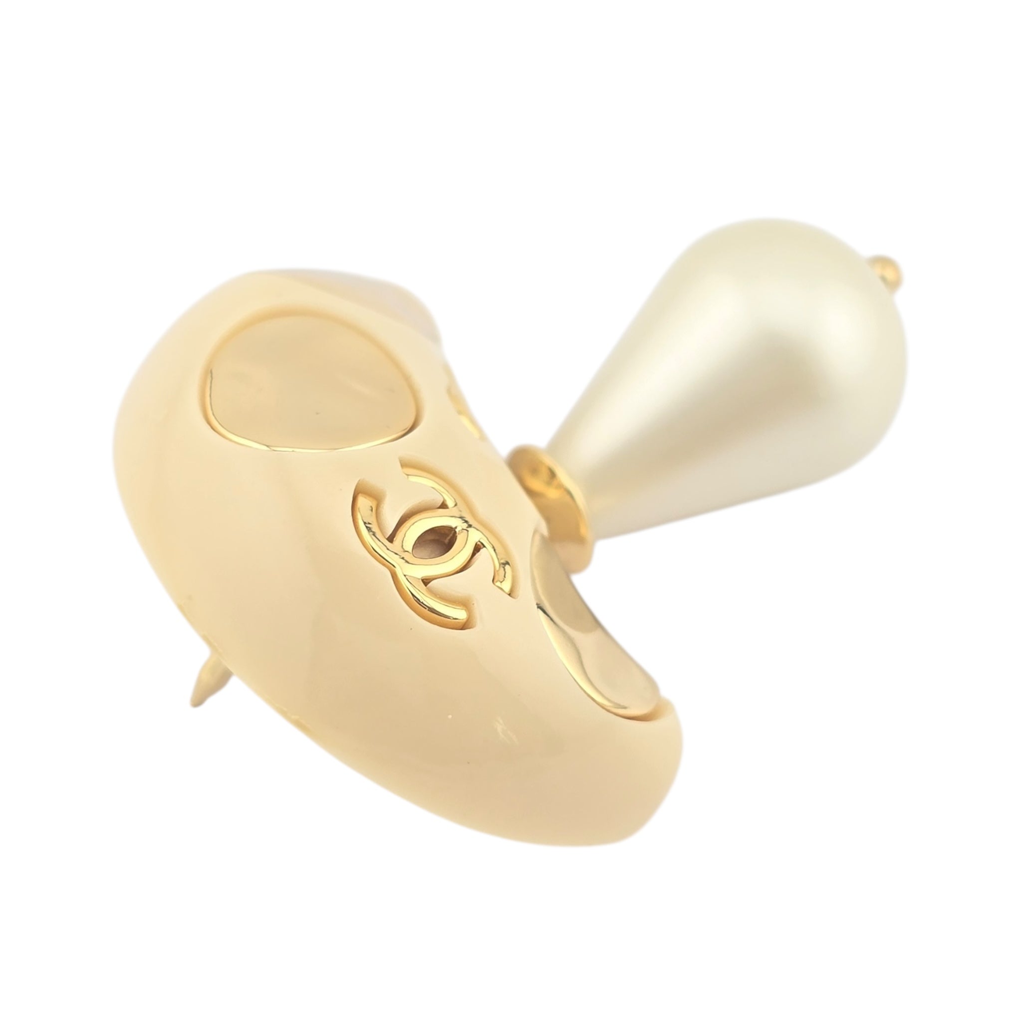 Chanel CC Mushroom Gold Faux Pearl Pin Brooch CHANEL