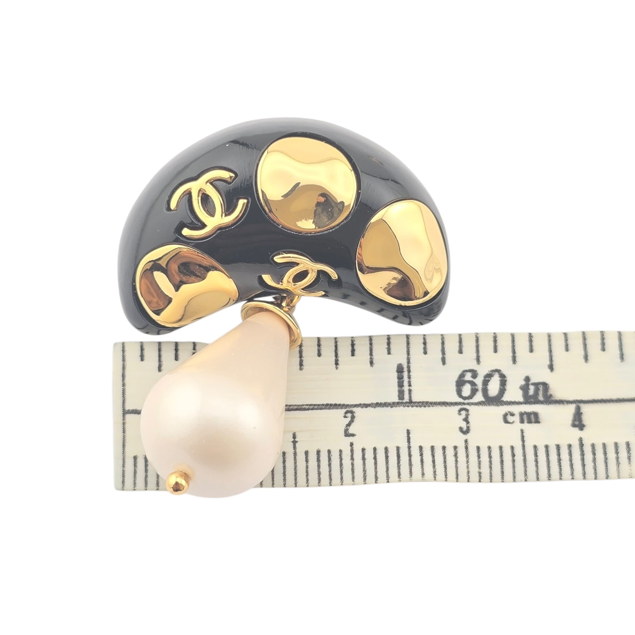 Chanel CC Mushroom Black Gold Pin Brooch CHANEL