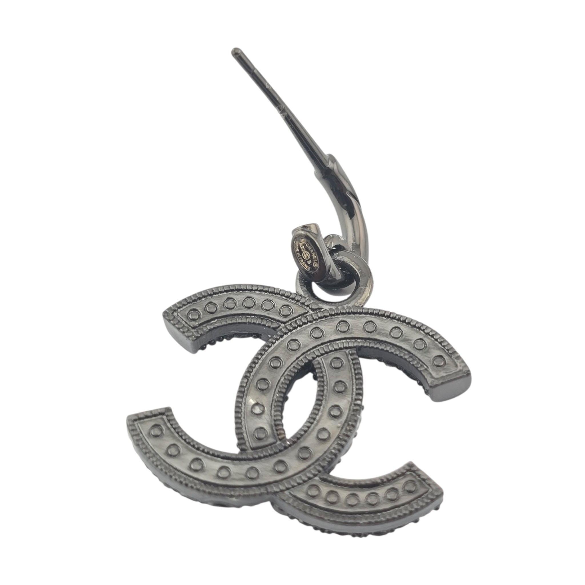 Chanel CC Ruthenium Drop Crystal Faux Pearl Earrings 2022 CHANEL