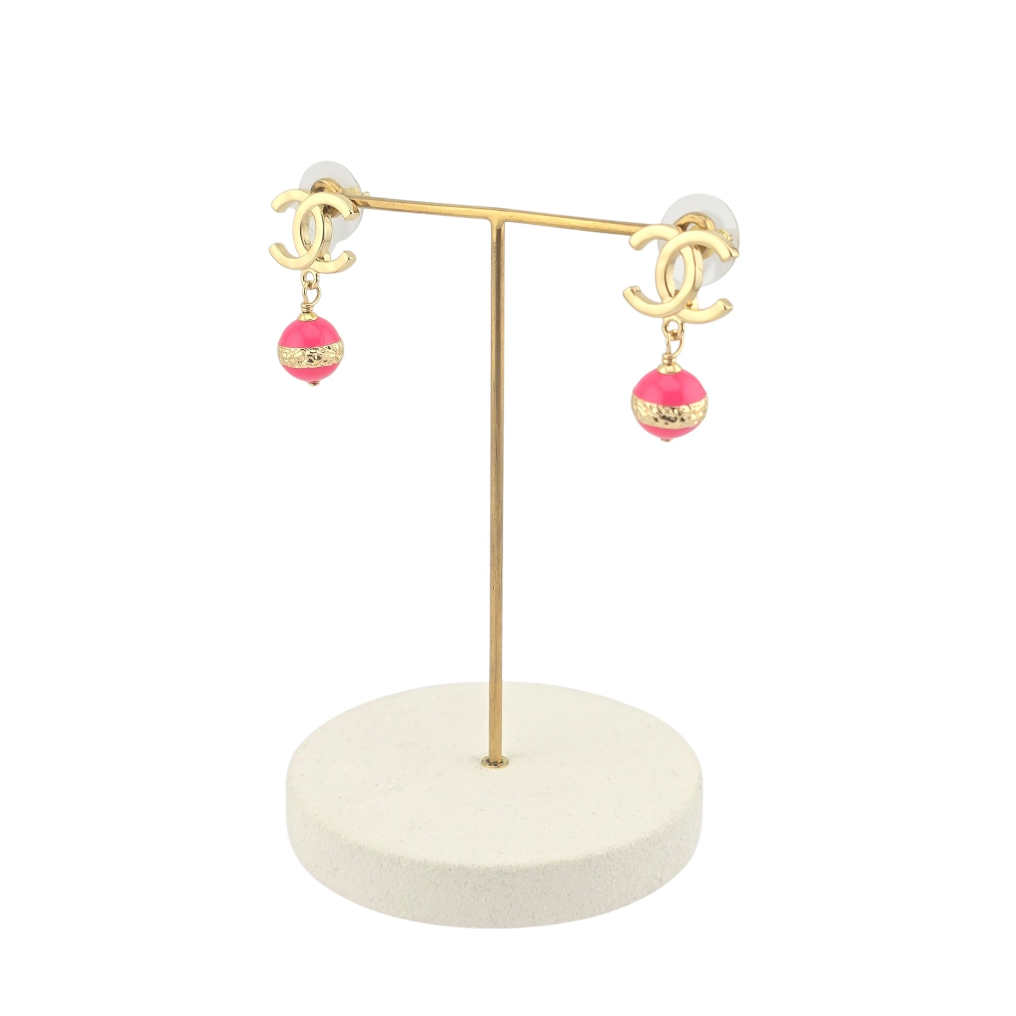 Chanel CC Resin Drop Pink Gold Earrings 2024 CHANEL