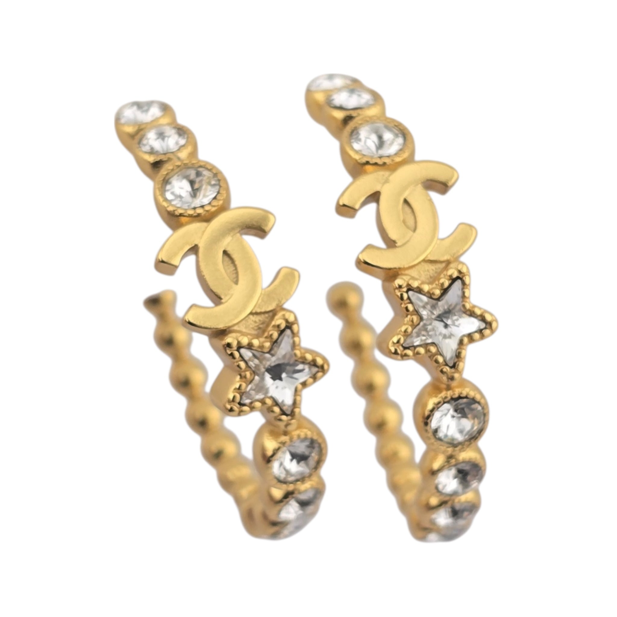 Chanel CC Gold Hoop Star Crystal Earrings 2024 CHANEL