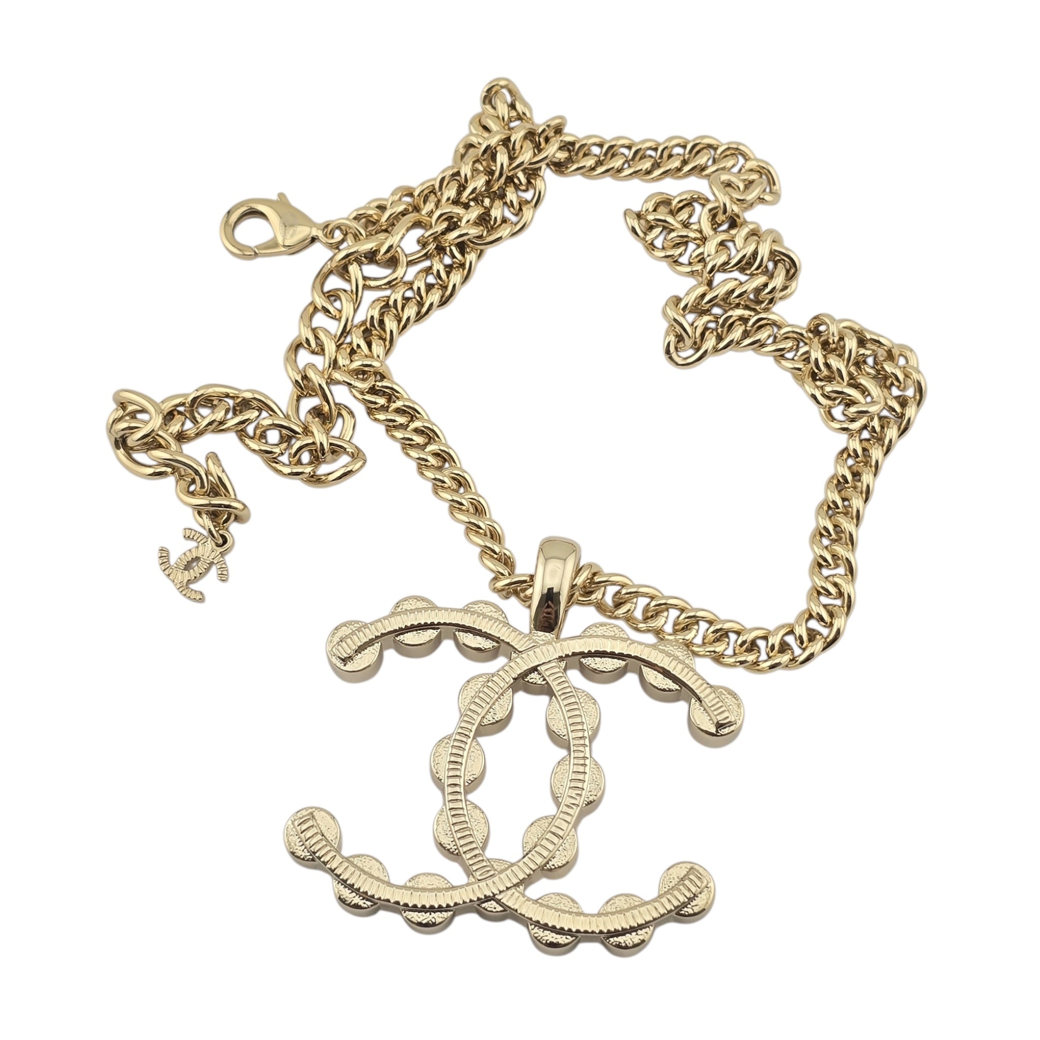 Chanel CC Crystal Pendant Gold Necklace 2023