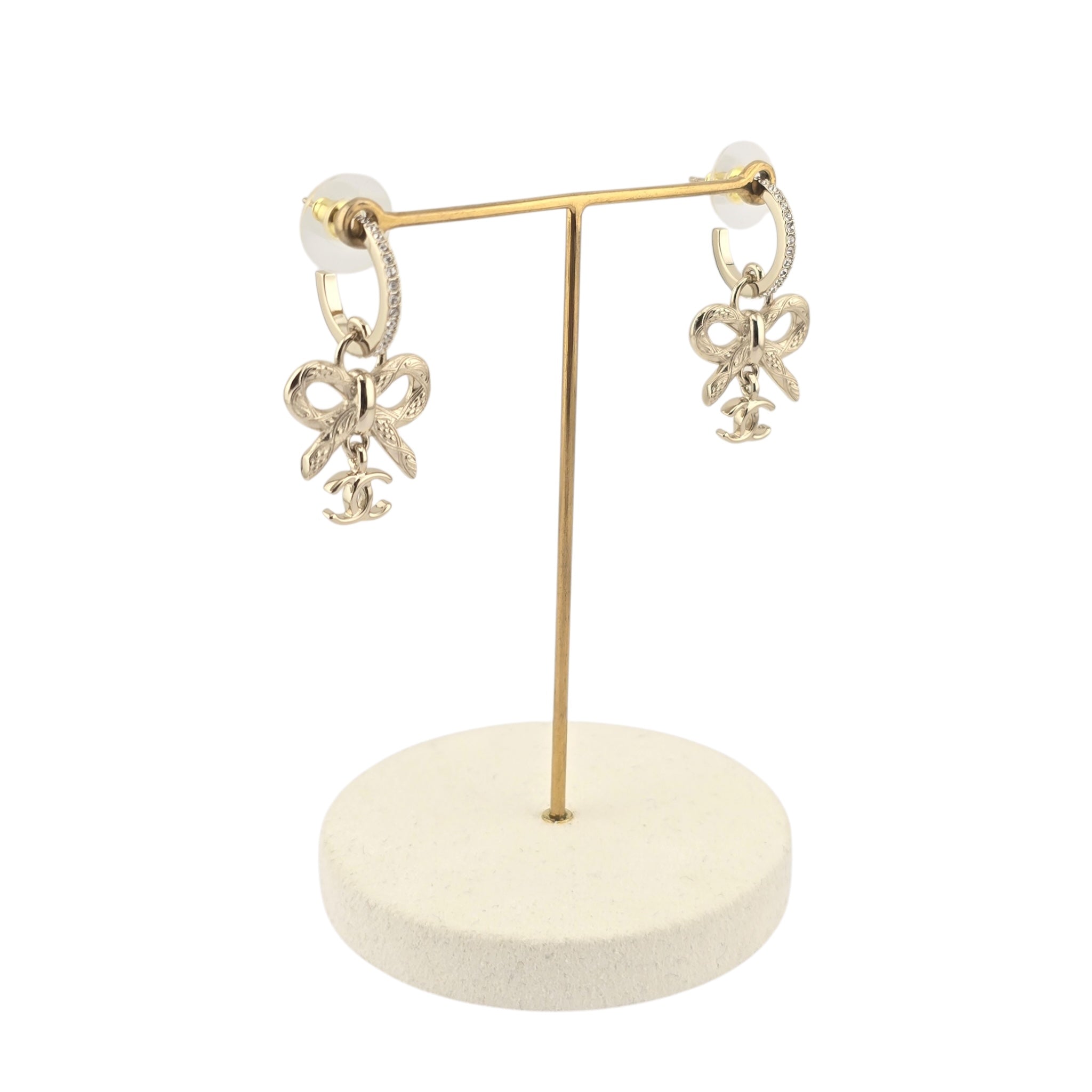 Chanel CC Gold Drop Bow Earrings 2025