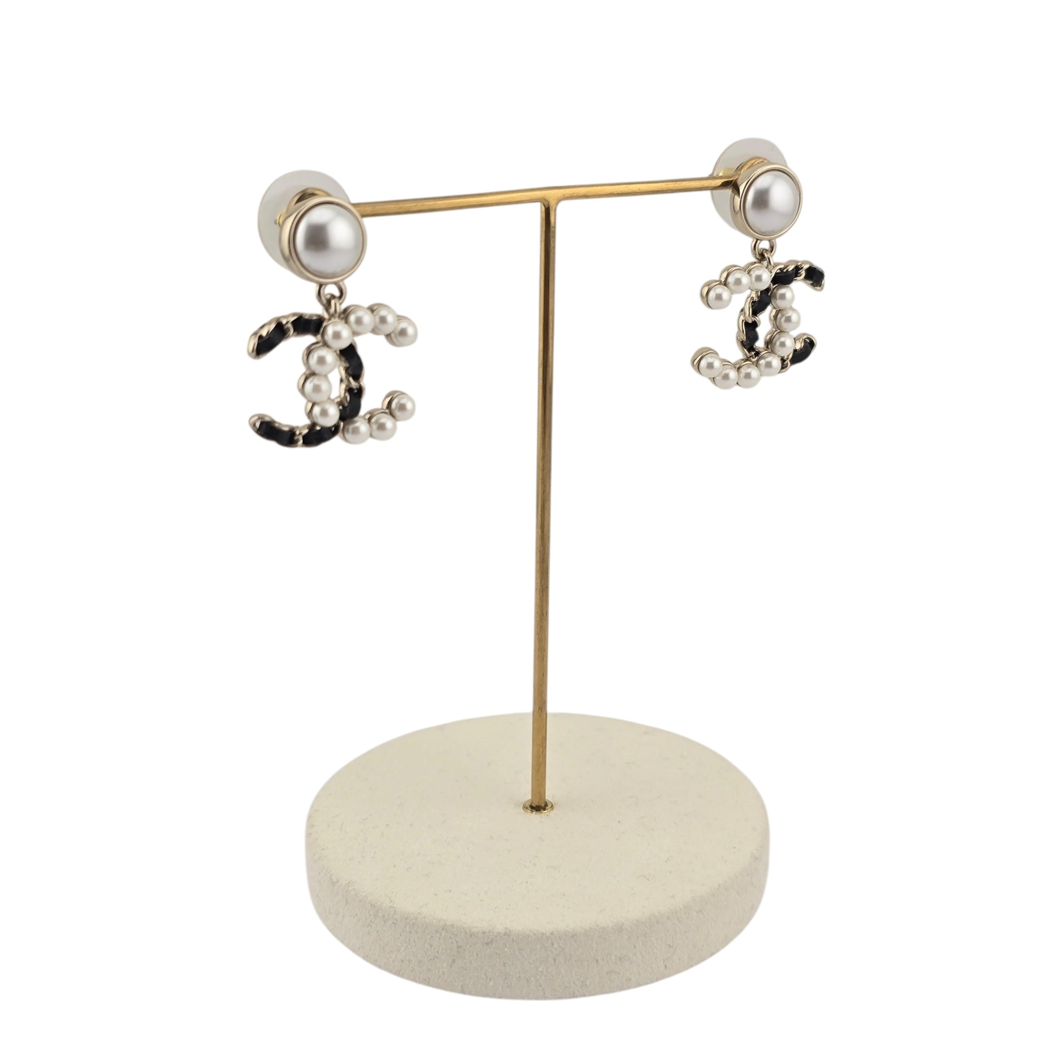 Chanel CC Faux Pearl Leather Drop Earrings 2025