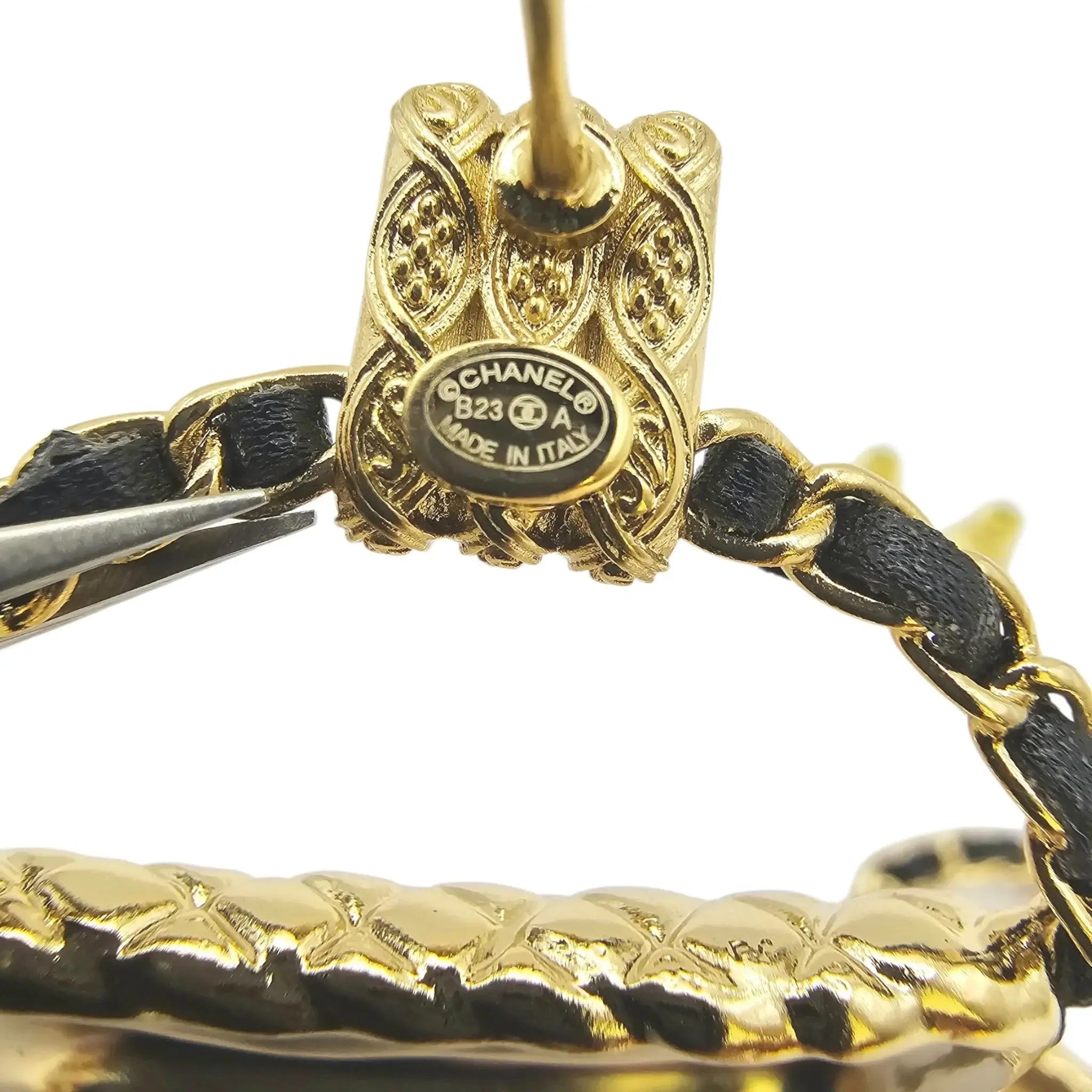 Chanel CC Gold Matelasse Leather Earrings B23 CHANEL