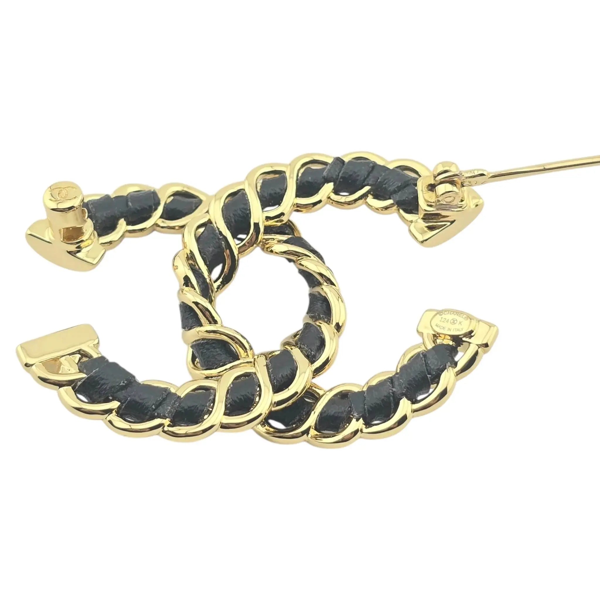 Chanel CC Leather Gold Brooch 2024 CHANEL