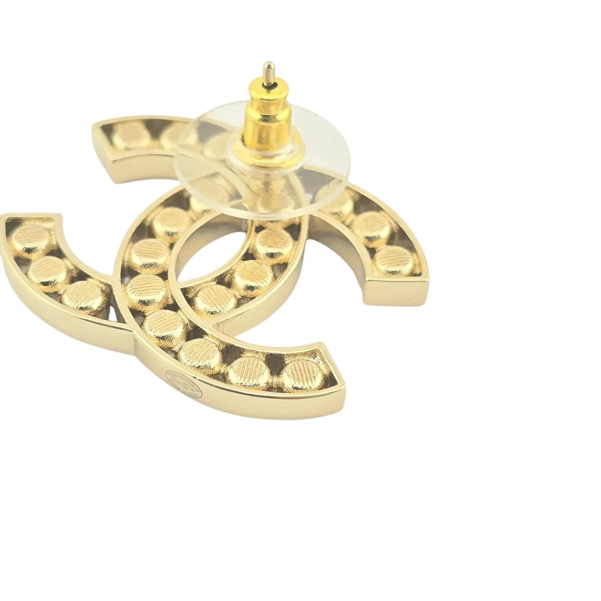 Chanel CC 23S Gold Black Stud Earrings CHANEL